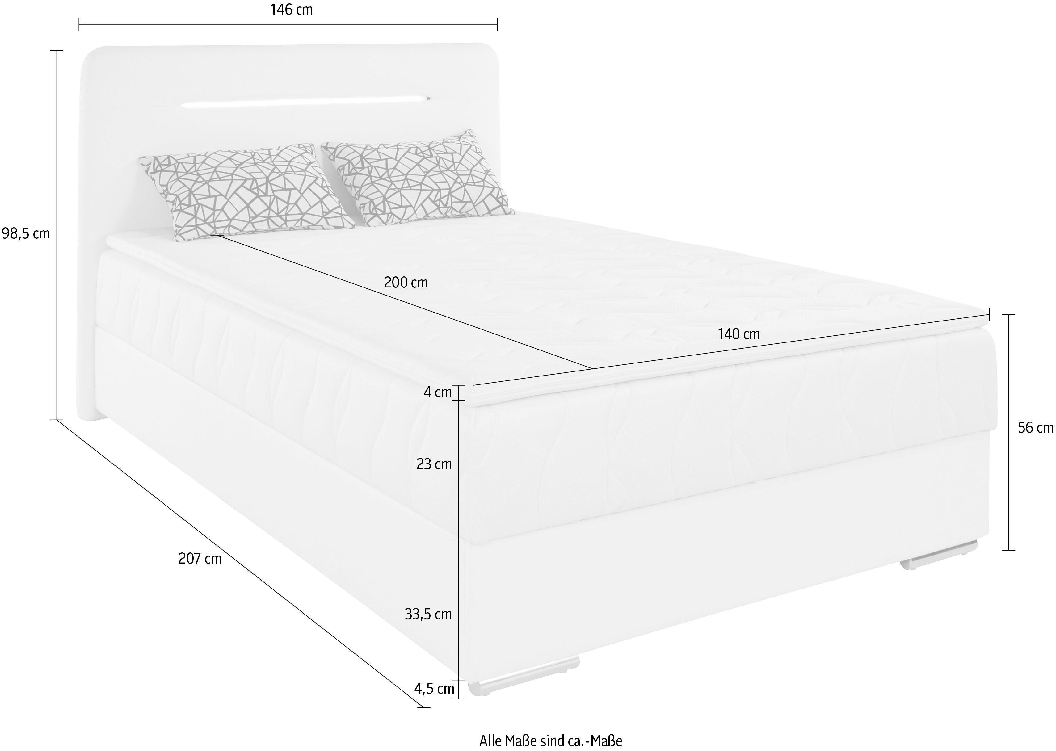 COTTA Boxspring Lighstar inclusief ledverlichting, topmatras, bedkist en sierkussen