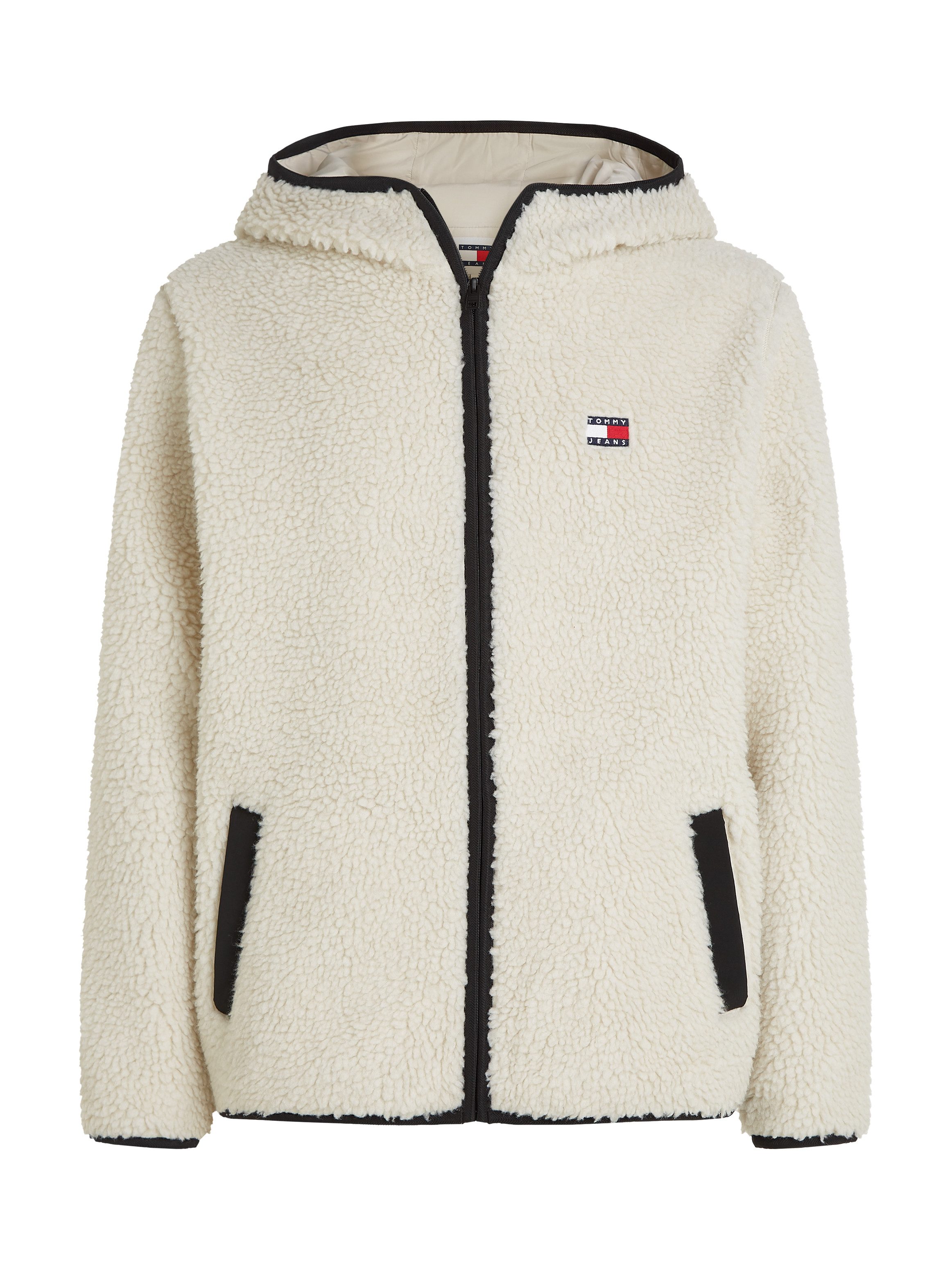 TOMMY JEANS Pluchen jack TJM REG BADGE TEDDY ZIP TRU EXT met logopatch, licht afgezakte schouders