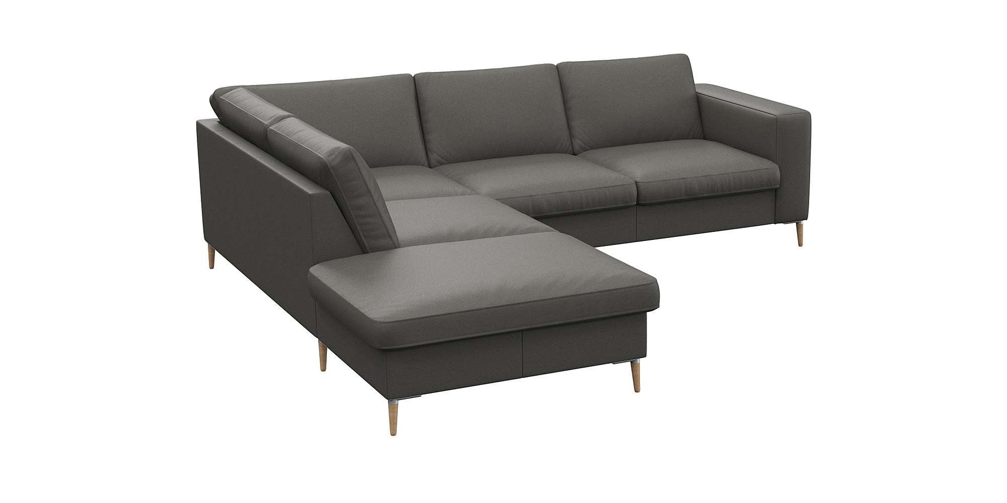 FLEXLUX Hoekbank Fiore, L-vorm brede armleuningen, aluminium/eiken poten, bxd 241x225 cm, koudschuim in de zitting