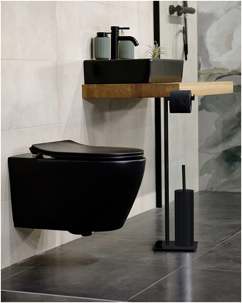 WENKO Toiletset Model Recco Standset, staal, met toiletpapierrolhouder en toiletborstel