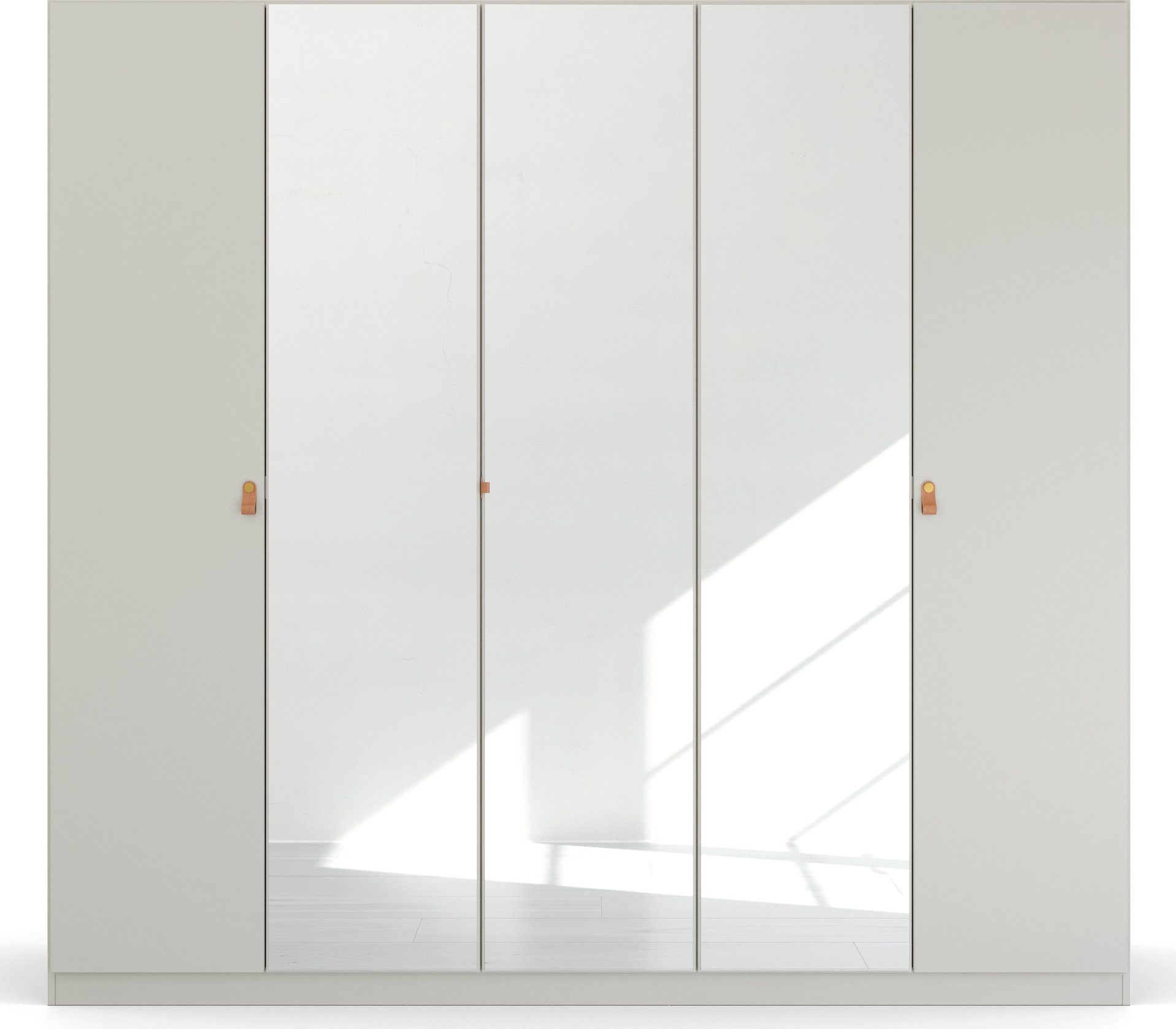rauch Draaideurkast Homey by Quadra Spin met greeplussen van zacht, cognacbruin leer, met spiegel
