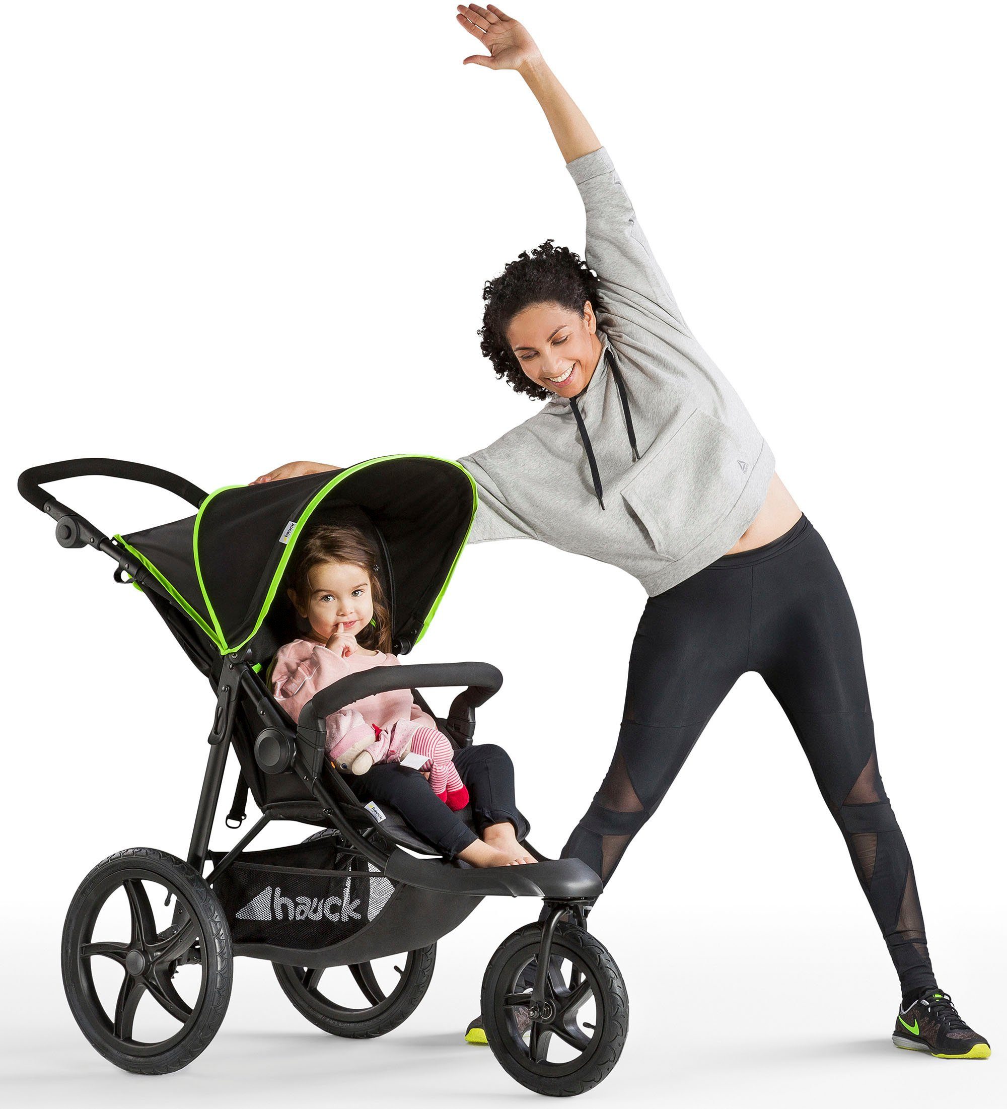 Hauck Kinderwagen met drie wielen Runner black/neon yellow met draaibaar en vergrendelbaar voorwiel