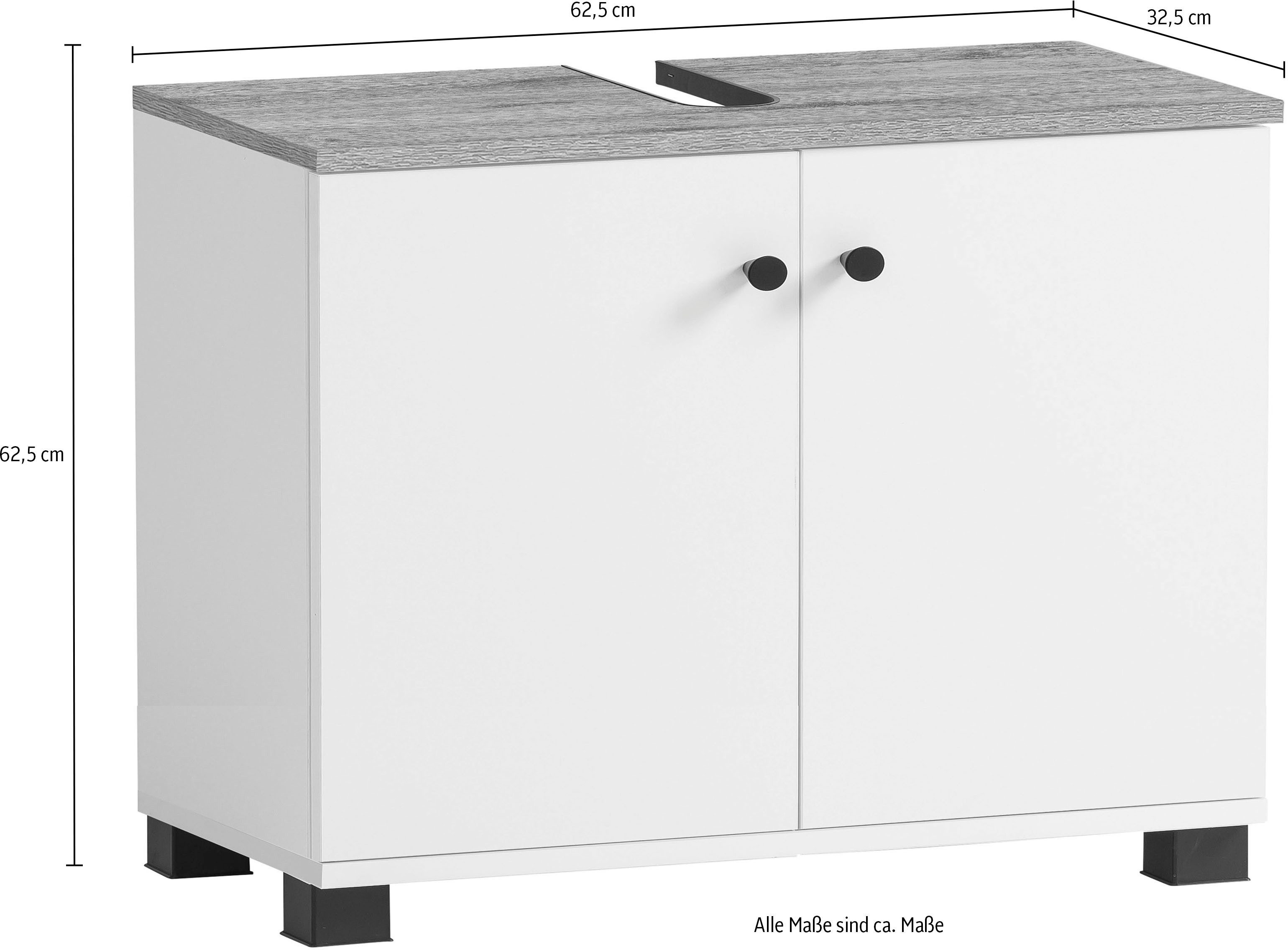 Schildmeyer Wastafelonderkast Balto, breedte 59 cm Bovenblad met voelbare houtstructuur en sifonuitsparing