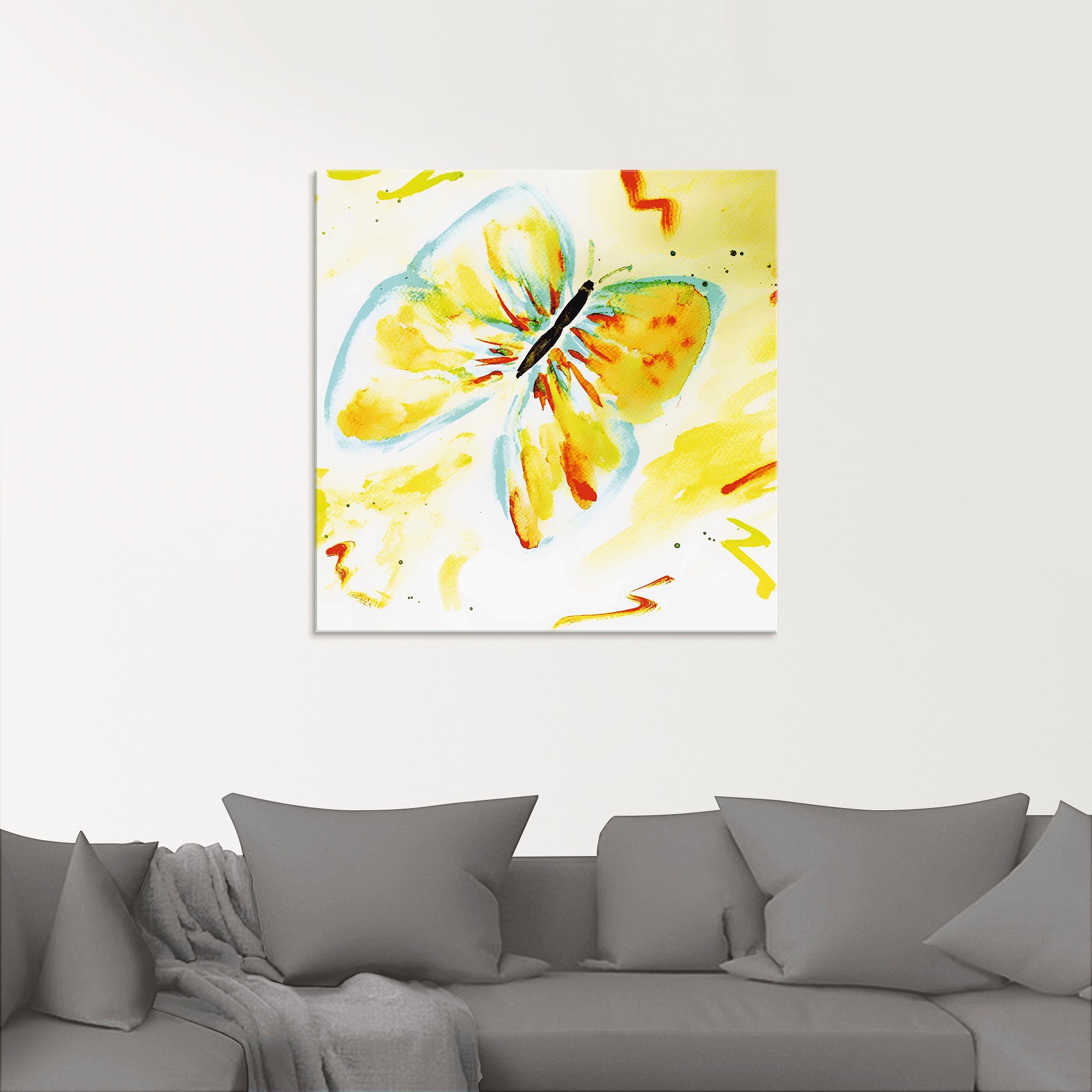 Artland Print op glas Vlinder geel in verschillende maten