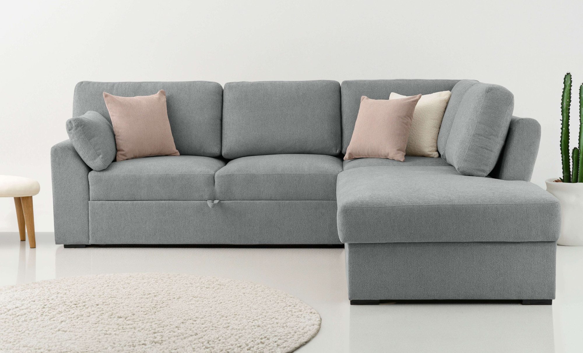 Home affaire Hoekbank Citry Breedte 242 cm, chenille, bedfunctie, bedlade, L-vorm grijs, hoekbanken, Ottomane rechts