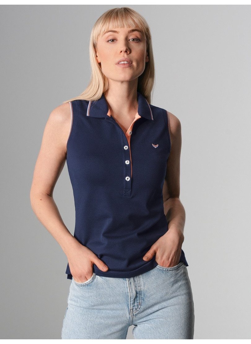 Trigema Shirttop TRIGEMA mouwloze poloshirt met contrasterende accenten (1-delig) dames tops maat S blauw