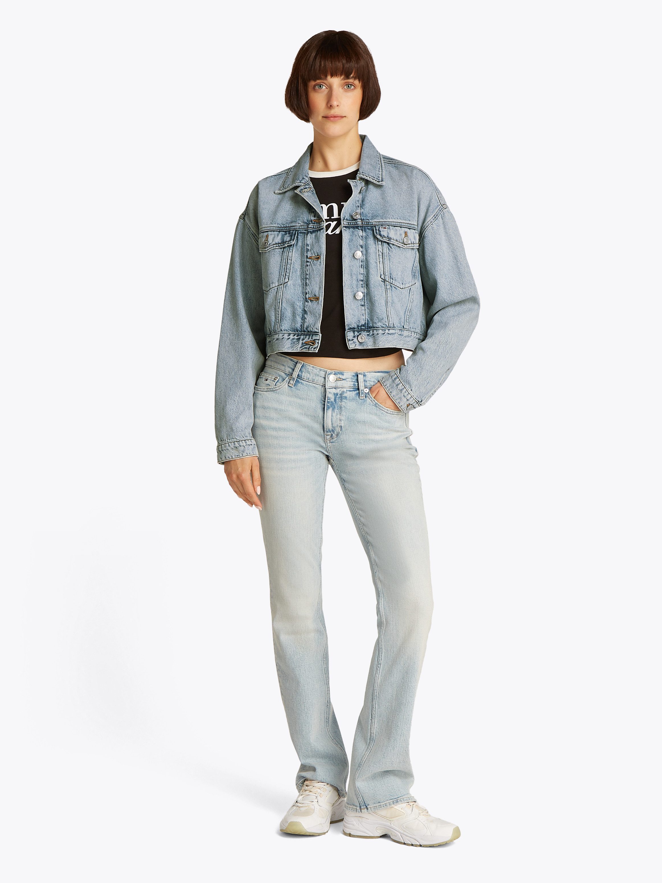 TOMMY Jeansjack OVSZ CROP TRUCKER JACKET BI6012 met korte snit, in blauwe was, met borstzakken