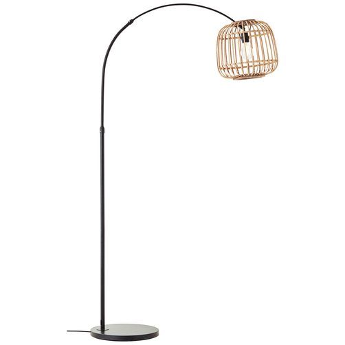 Brilliant Leuchten Booglamp Nikka met rieten kap, 171 cm hoogte, e27, metaal/rattan, zwart/natuur (1 stuk)