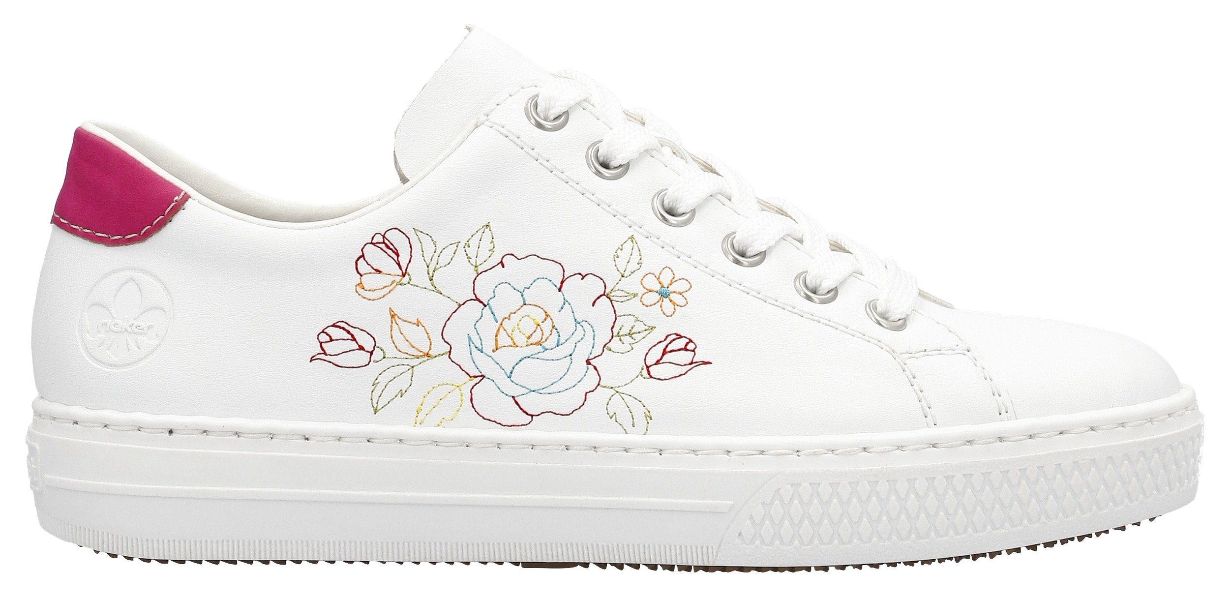 Rieker Sneakers met zijbloemborduurwerk, vrijetijdsschoen, lage schoen, veterschoen