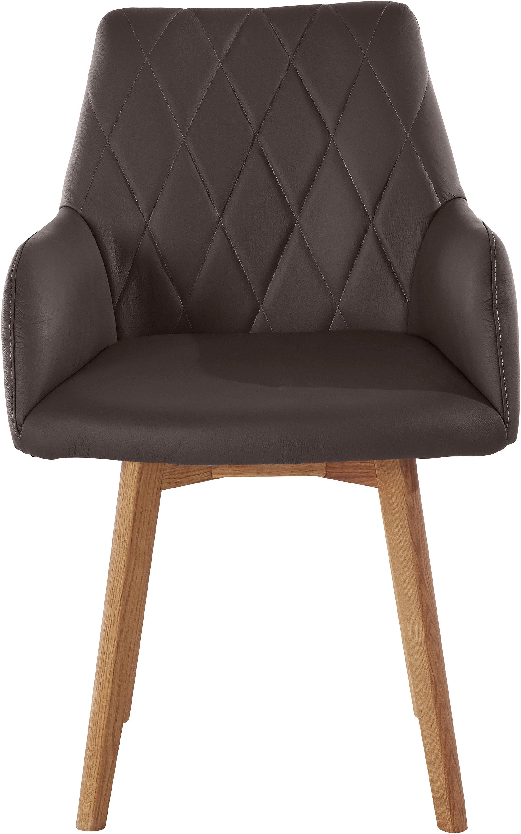 Home affaire Eetkamerstoel Brest Fauteuil in leer of microvezel, geolied massief eiken frame (2 stuks)