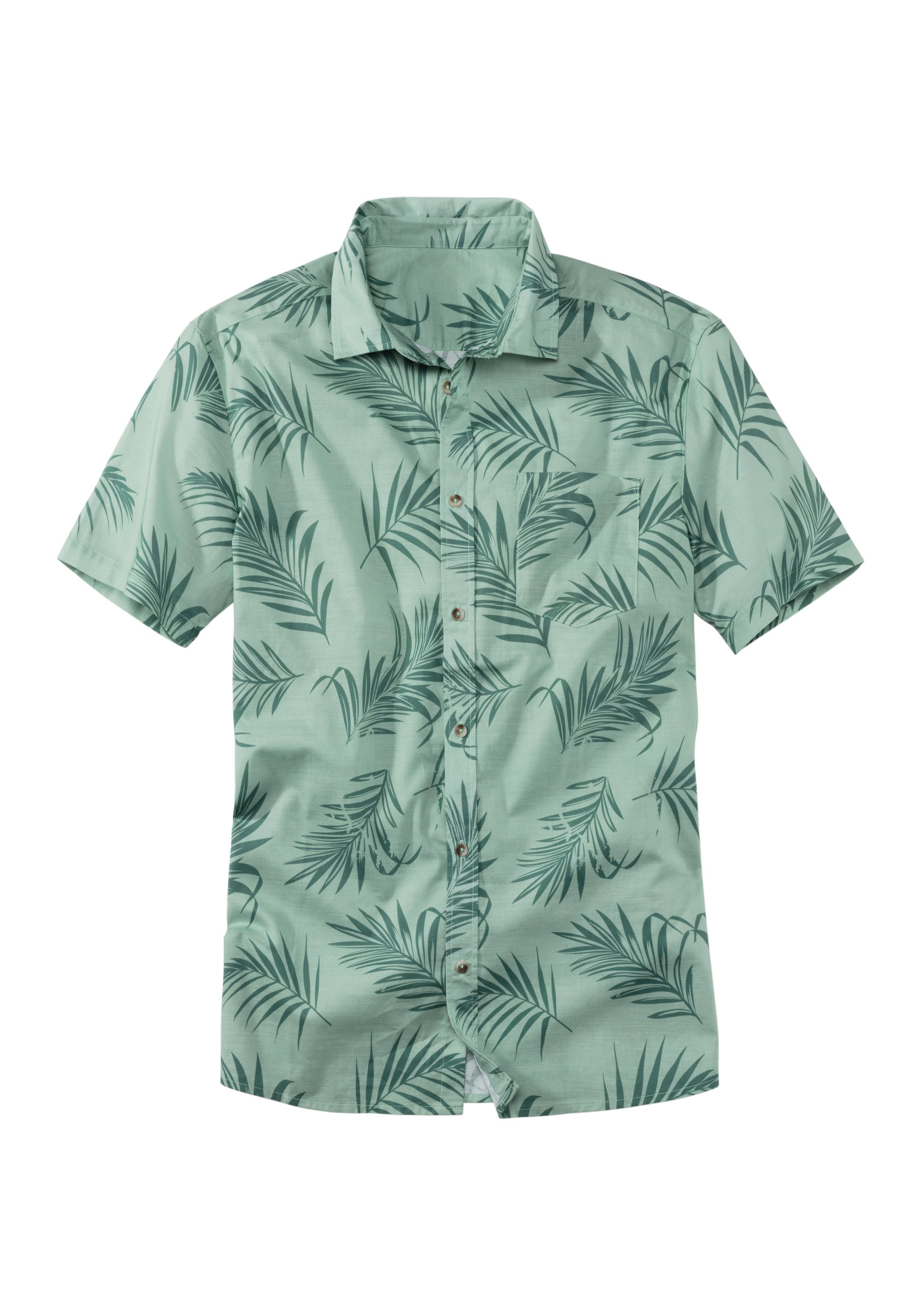 John Devin Hawaï-overhemd Regular fit Korte mouwen, vrijetijdsshirt met palmprint van 100% katoen