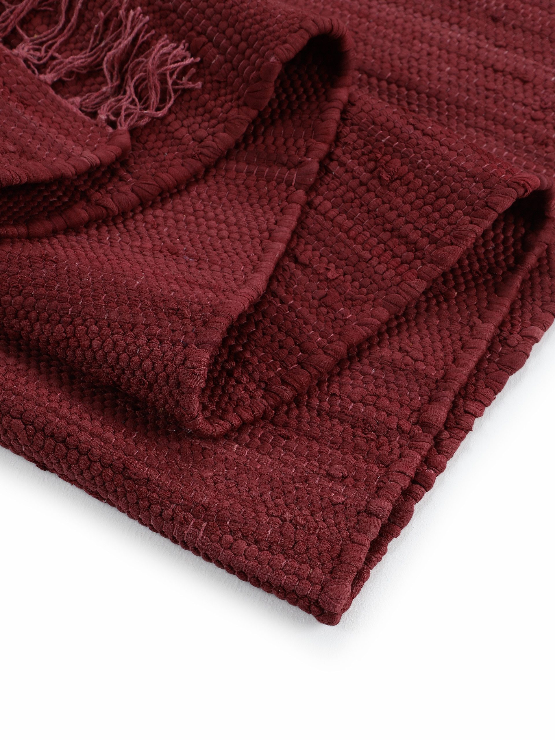 carpetfine Vloerkleed Kelim Chindi uni, ook als loper Tweezijdig te gebruiken kleed, puur katoen, met de hand geweven, unikleuren, met franje