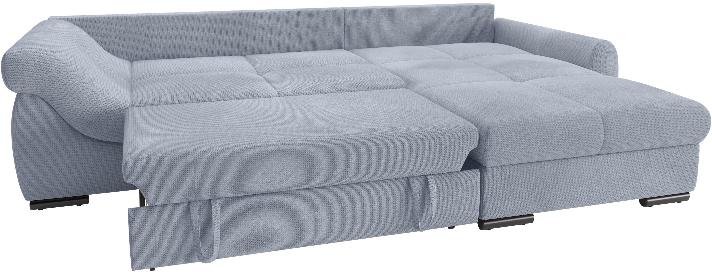 Mr. Couch Hoekbank Livorno L-vorm incl. hoogslaper beduitbreiding, xl bedbox wit gecoat
