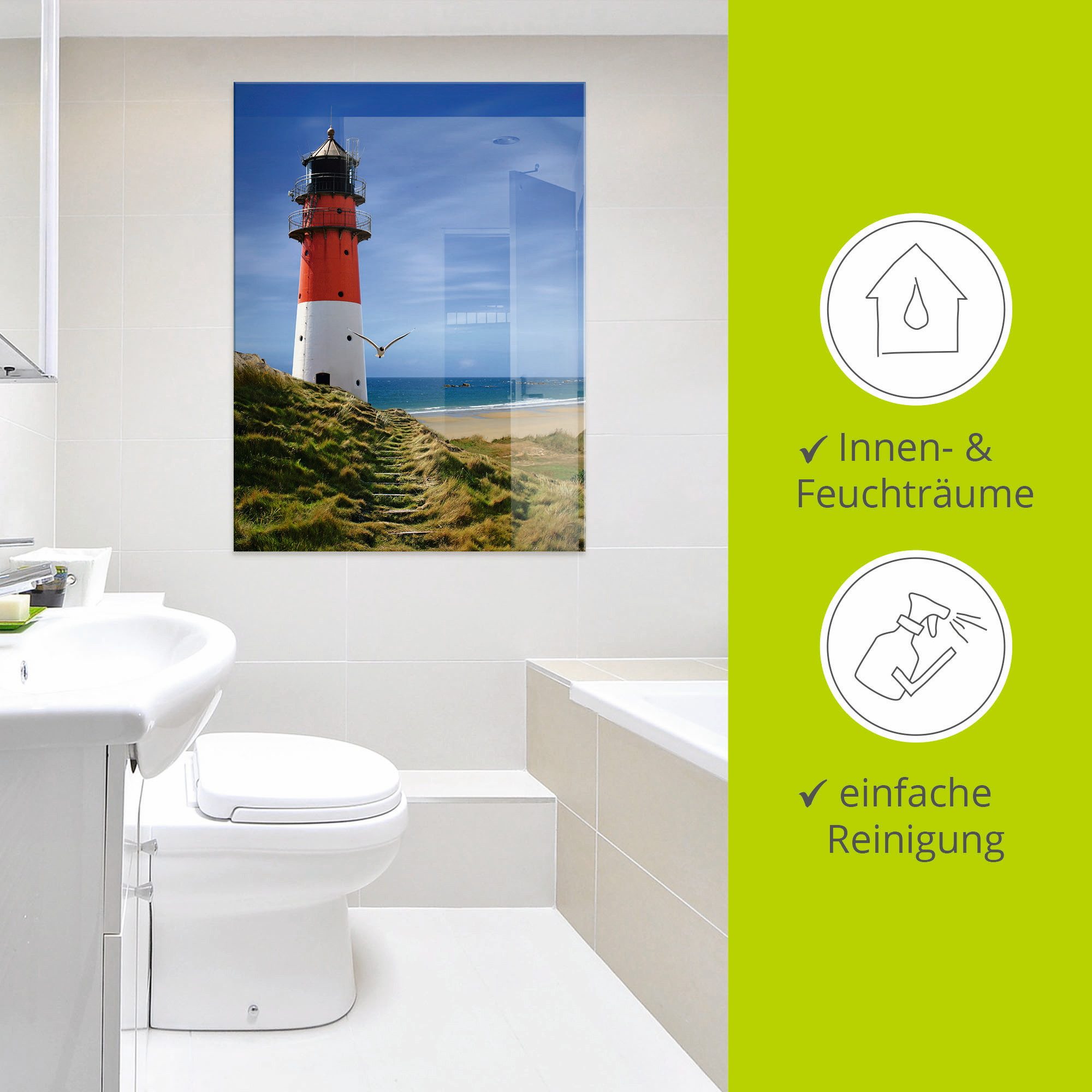 Artland Print op glas Vuurtoren aan de dijk in verschillende maten