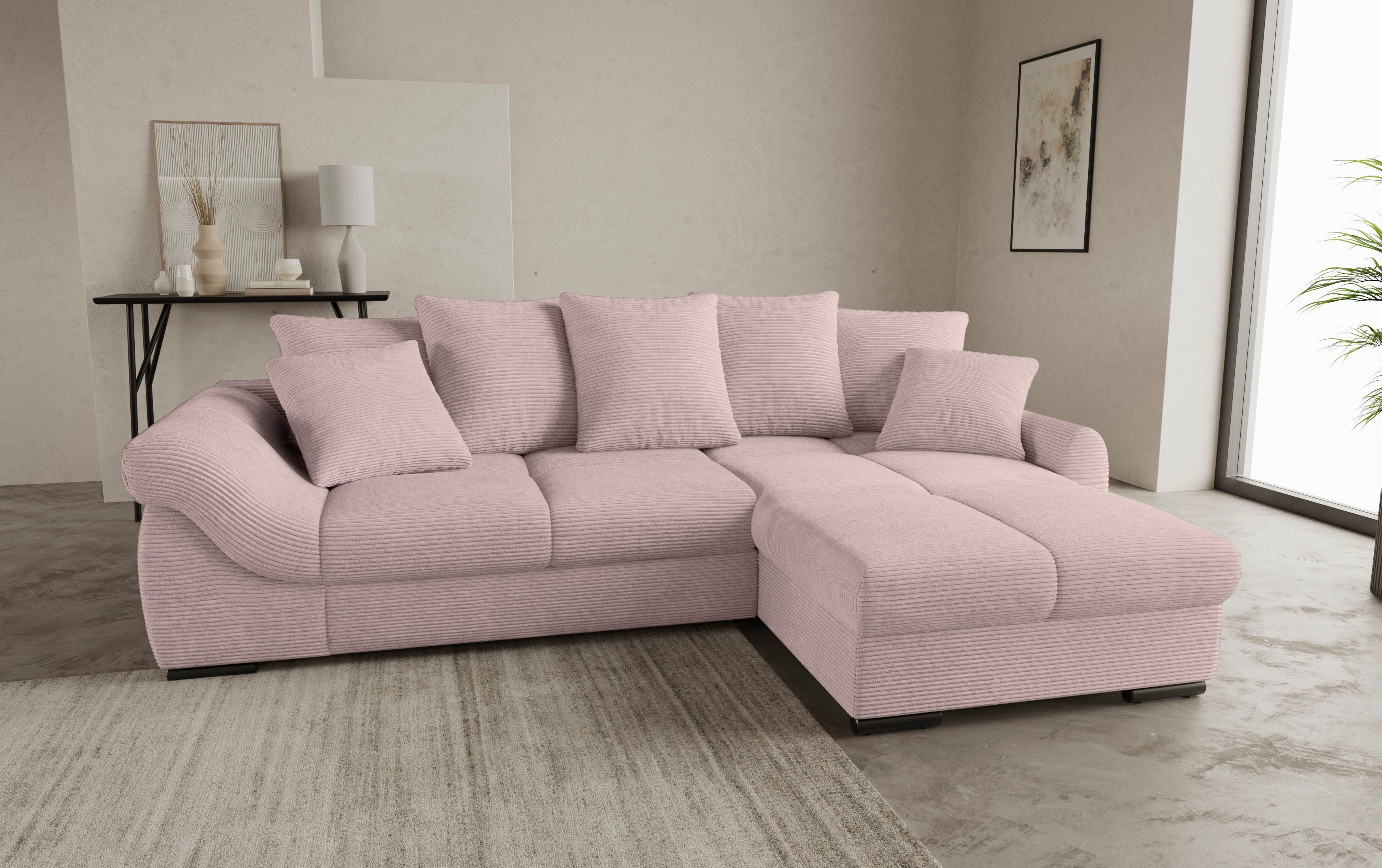 Mr. Couch Hoekbank Livorno DuraFlex L-vorm incl. hoogslaper beduitbreiding, xl bedbox wit gecoat