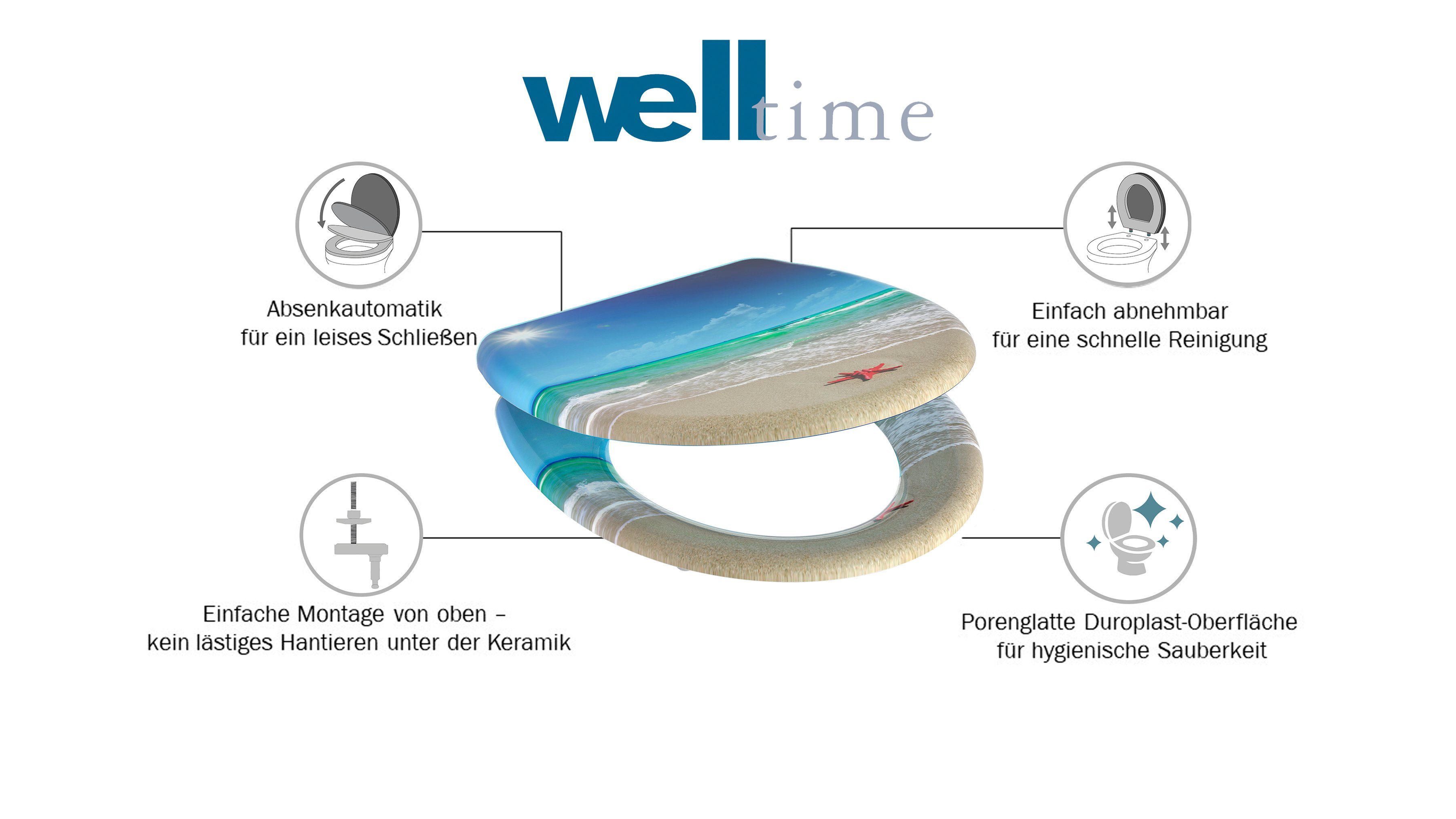 welltime Toiletzitting Beach afneembaar, softclosemechanisme, breukbestendig, duroplast, snelsluiting