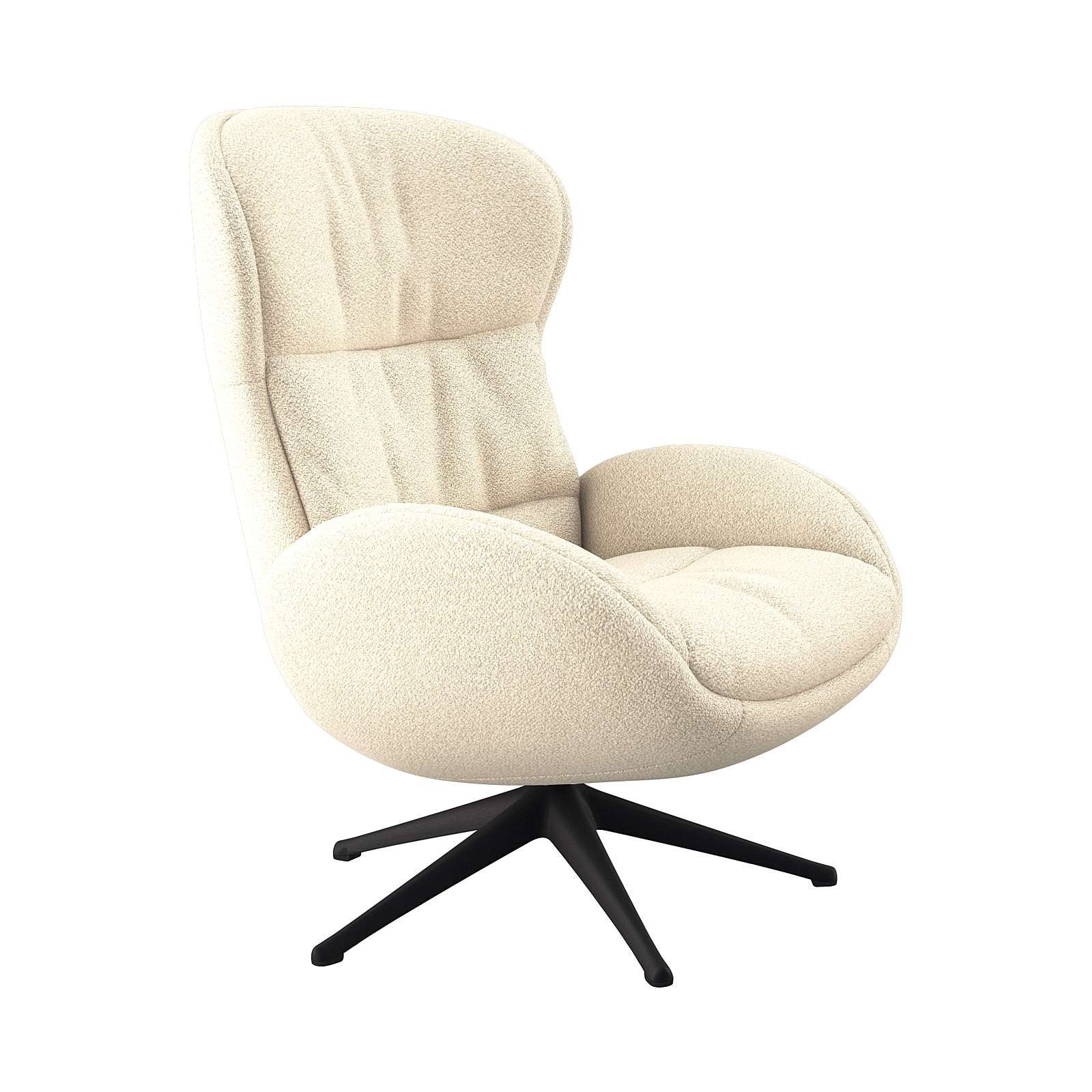 FLEXLUX Relaxfauteuil Haze, TV-stoel, fauteuil, stoffeerstoel Rugdeelverstelling, draaibaar, voet zwart tv-fauteuils maat Bouclé zacht BORMIO wit