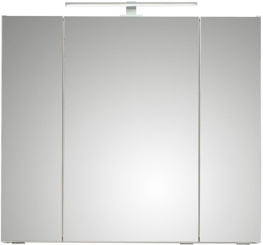 Saphir Spiegelkast Quickset 857 badkamermeubel, 3 spiegeldeuren, 6 planken, 80 cm breed spiegels & verlichting wit