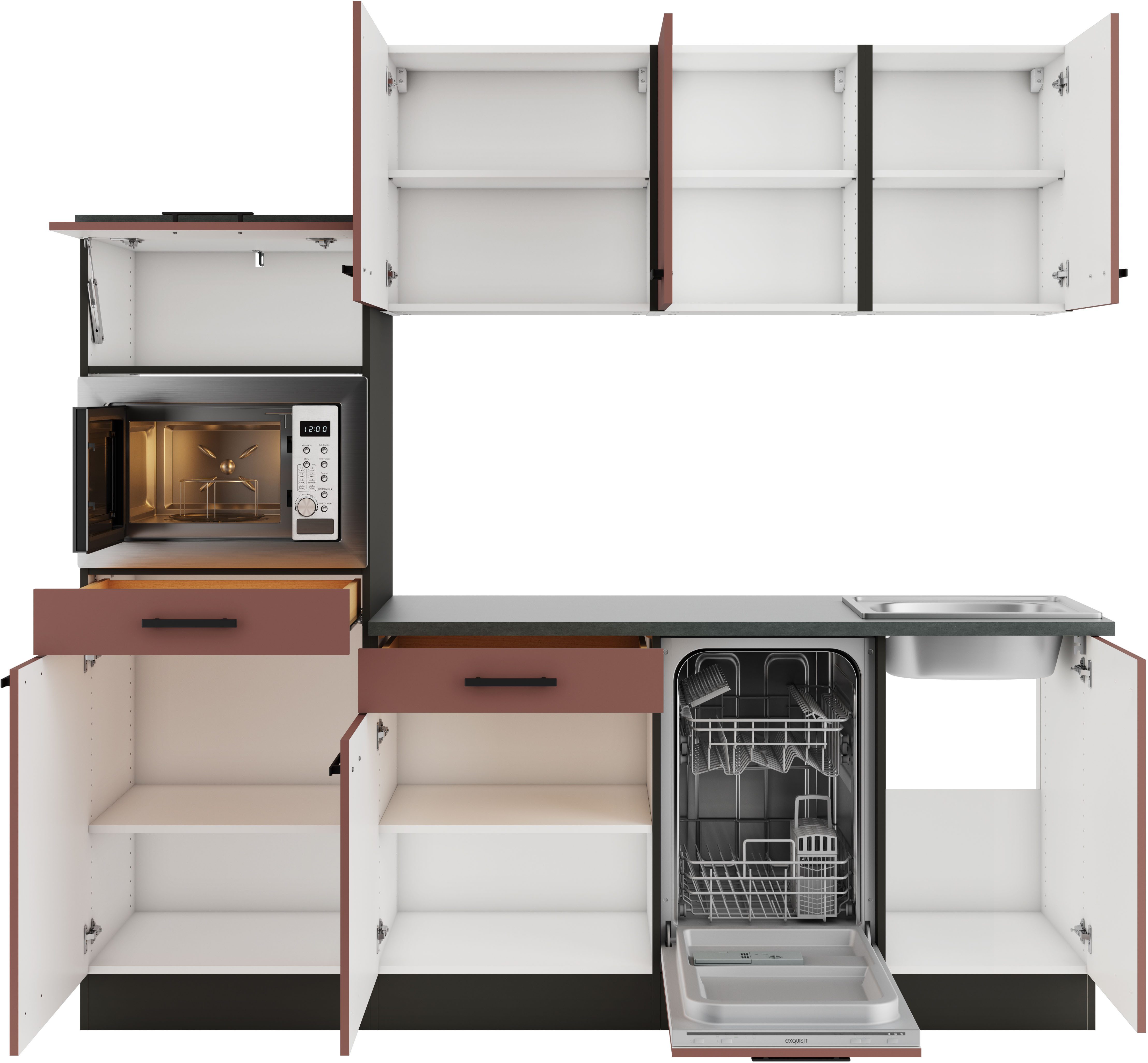 OPTIFIT Keukenblok Palma Breedte 210 cm, optioneel met elektrische apparaten, spiegelbeeld op te stellen