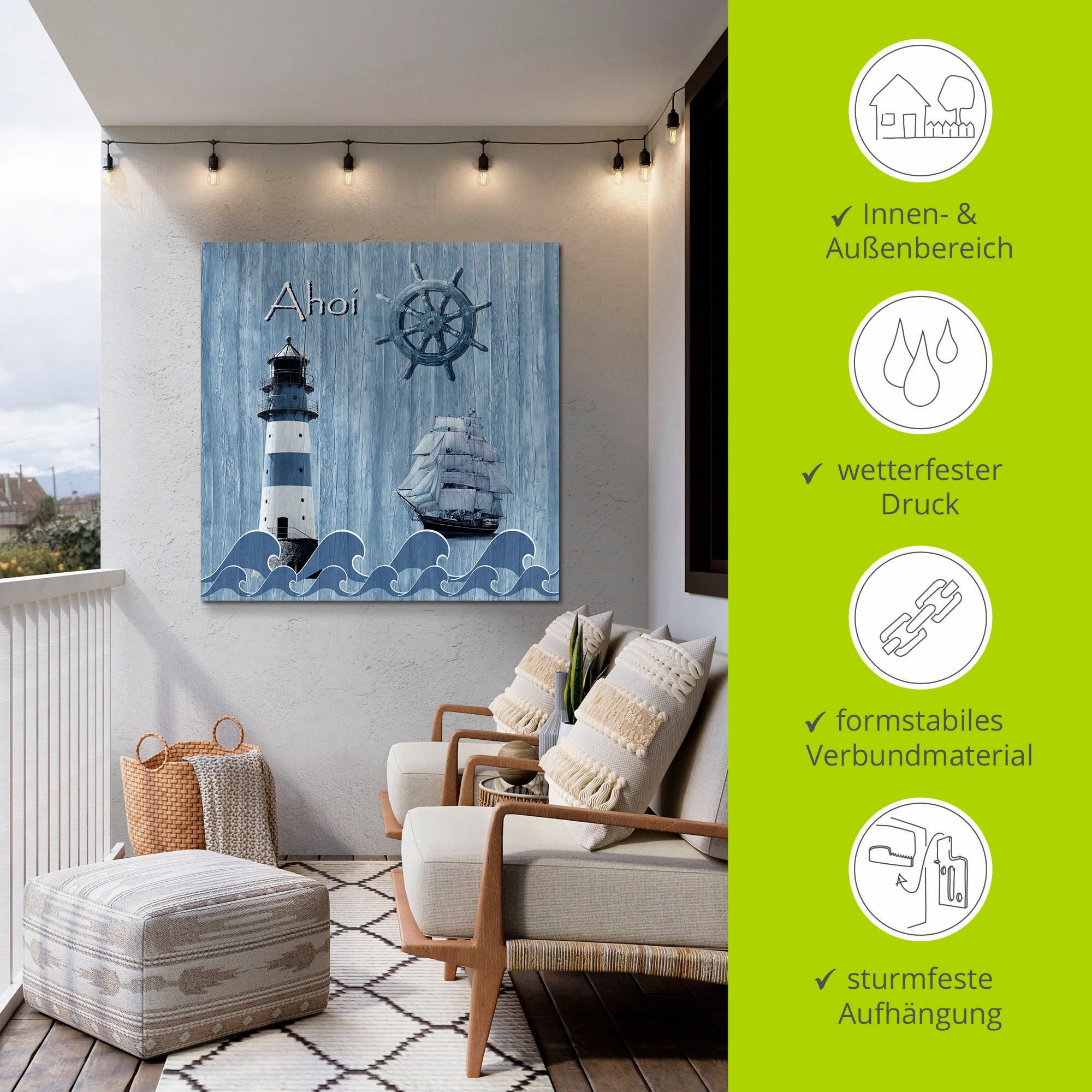 Artland Artprint Ahoy in maritiem blauw als artprint van aluminium, artprint voor buiten, artprint op linnen, poster, muursticker