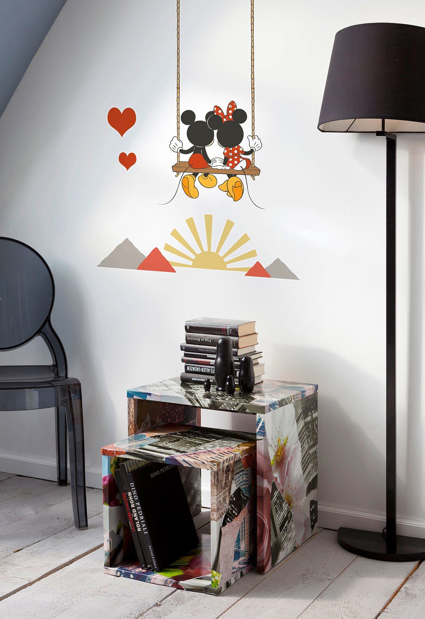 Komar Wandfolie Mickey Swing - afm. 50 x 70 cm zelfklevend, wandstickers, kinderkamer (7-delig)