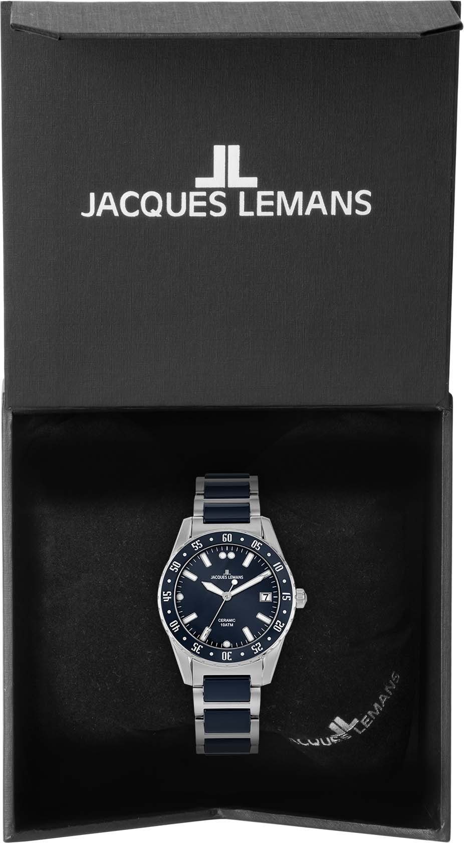 Jacques Lemans Keramisch horloge Liverpool, 42-12B Quartz horloge, armbanduhr, dameshorloge, datum, roestvrijstalen band, keramiek