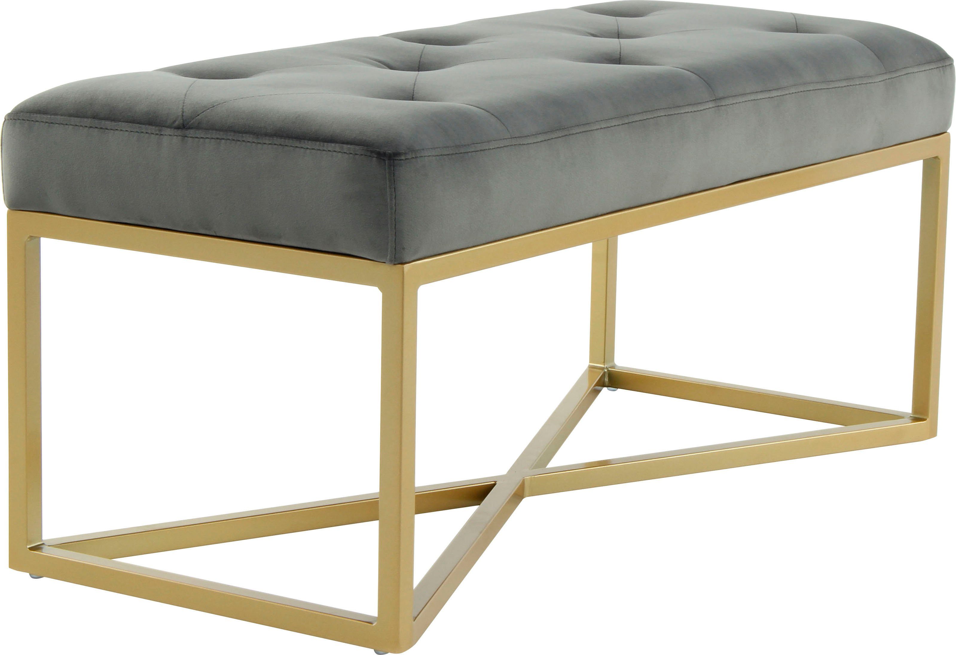 Kayoom Hockerbank Cameron 125, glamoureus ontwerp, glanzende metalen voeten, in fluweel-look comfortabel, elegant, met decoratieve knopen, goudkleur-gecoat ijzeren frame (1 stuk)