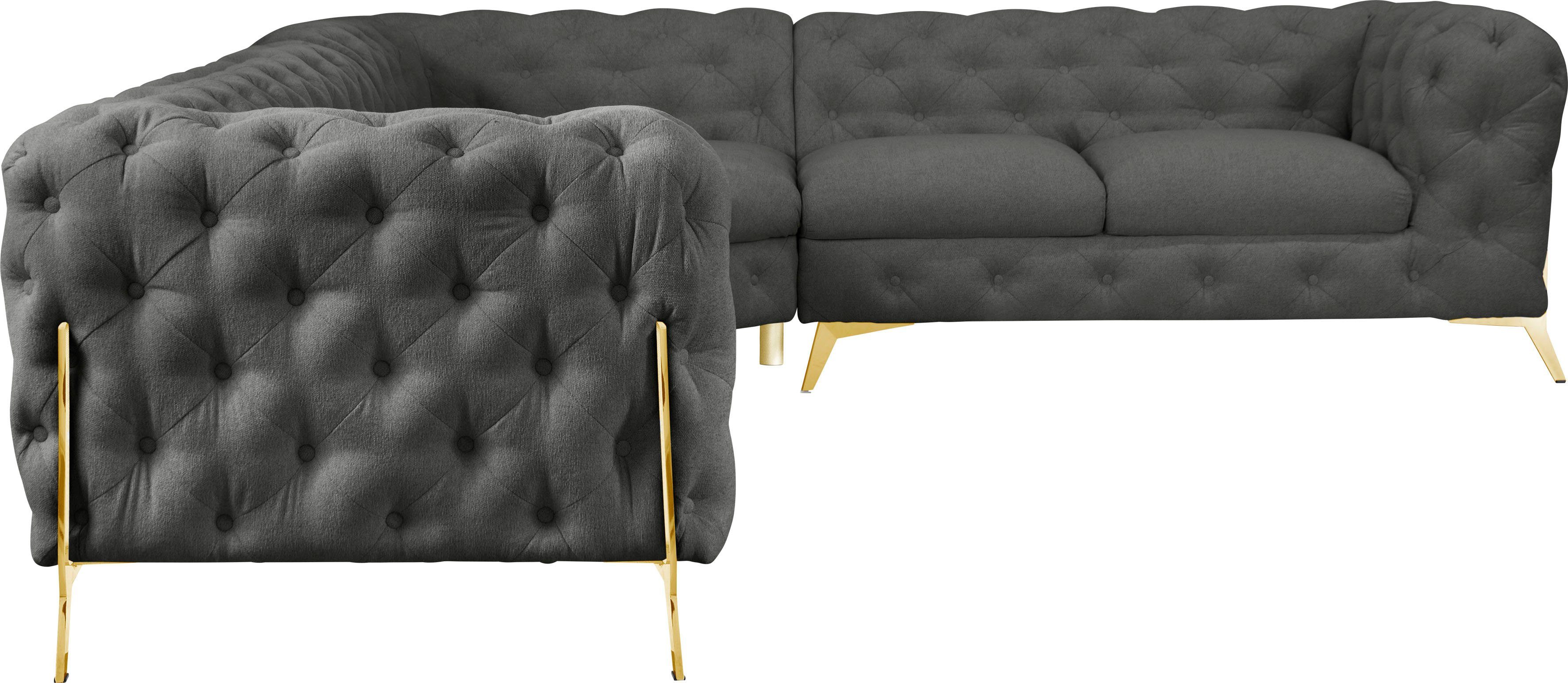 Leonique Chesterfield-bank Amaury L-vorm grote hoekbank, chesterfield-look, breedte 323 cm, kleur van de poten ter keuze