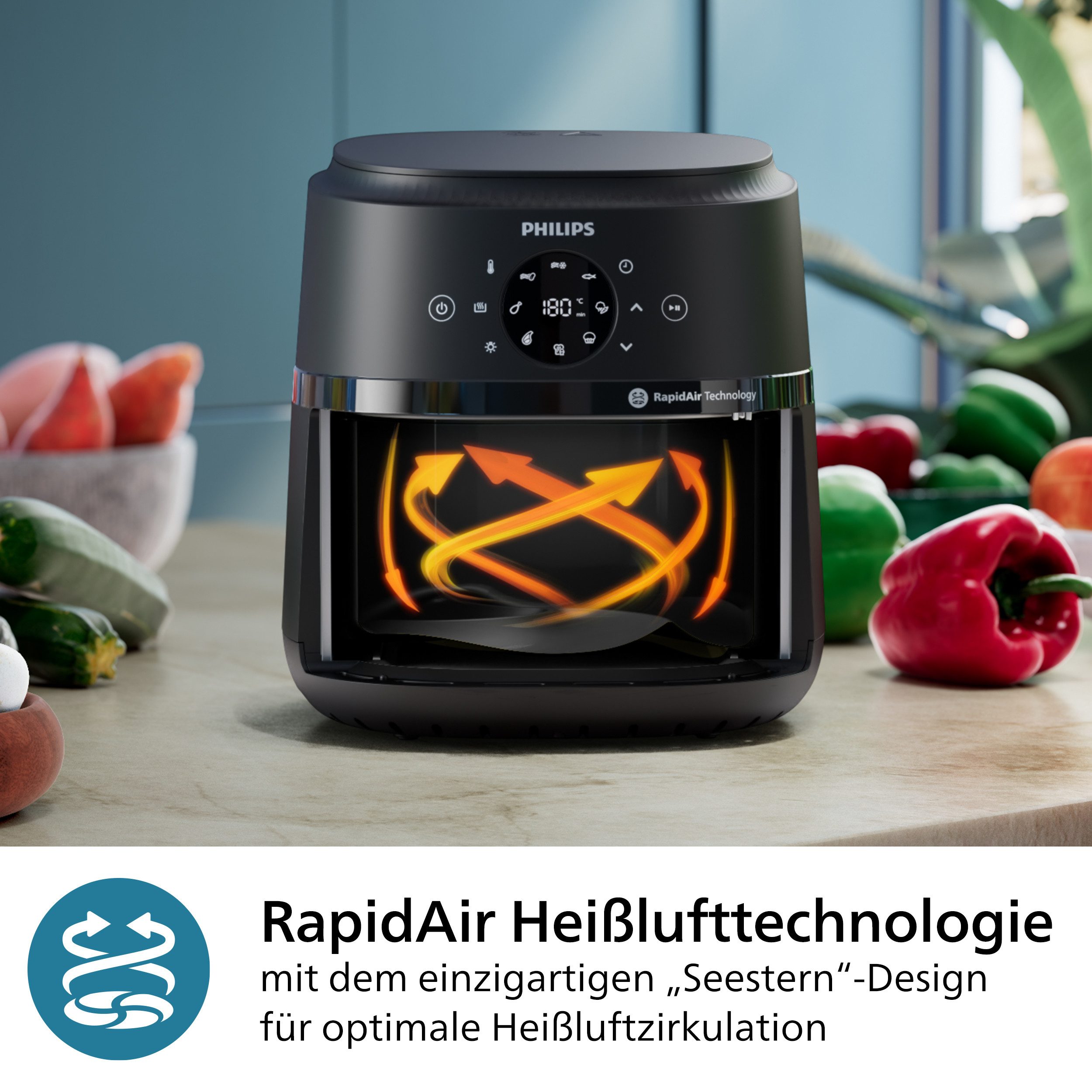 Philips Airfryer 2000 NA221/00, mit 4.2L, Sichtfenster