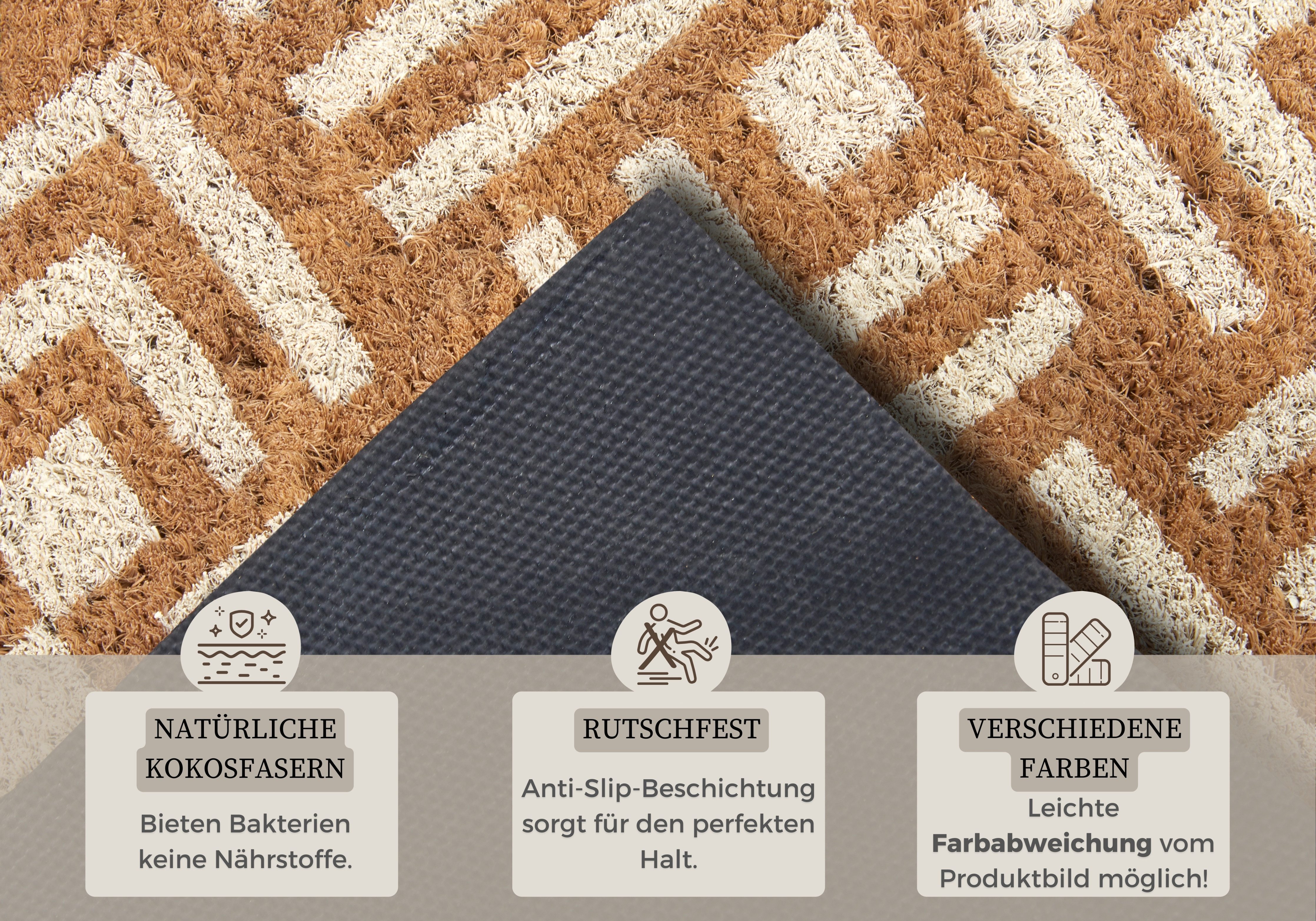 HANSE Home Mat Mix Mats Kokos Hello Geometric, deurmat Kokos, vuilopvangmat, outdoor, antislip, binnen, kokosmat, gang