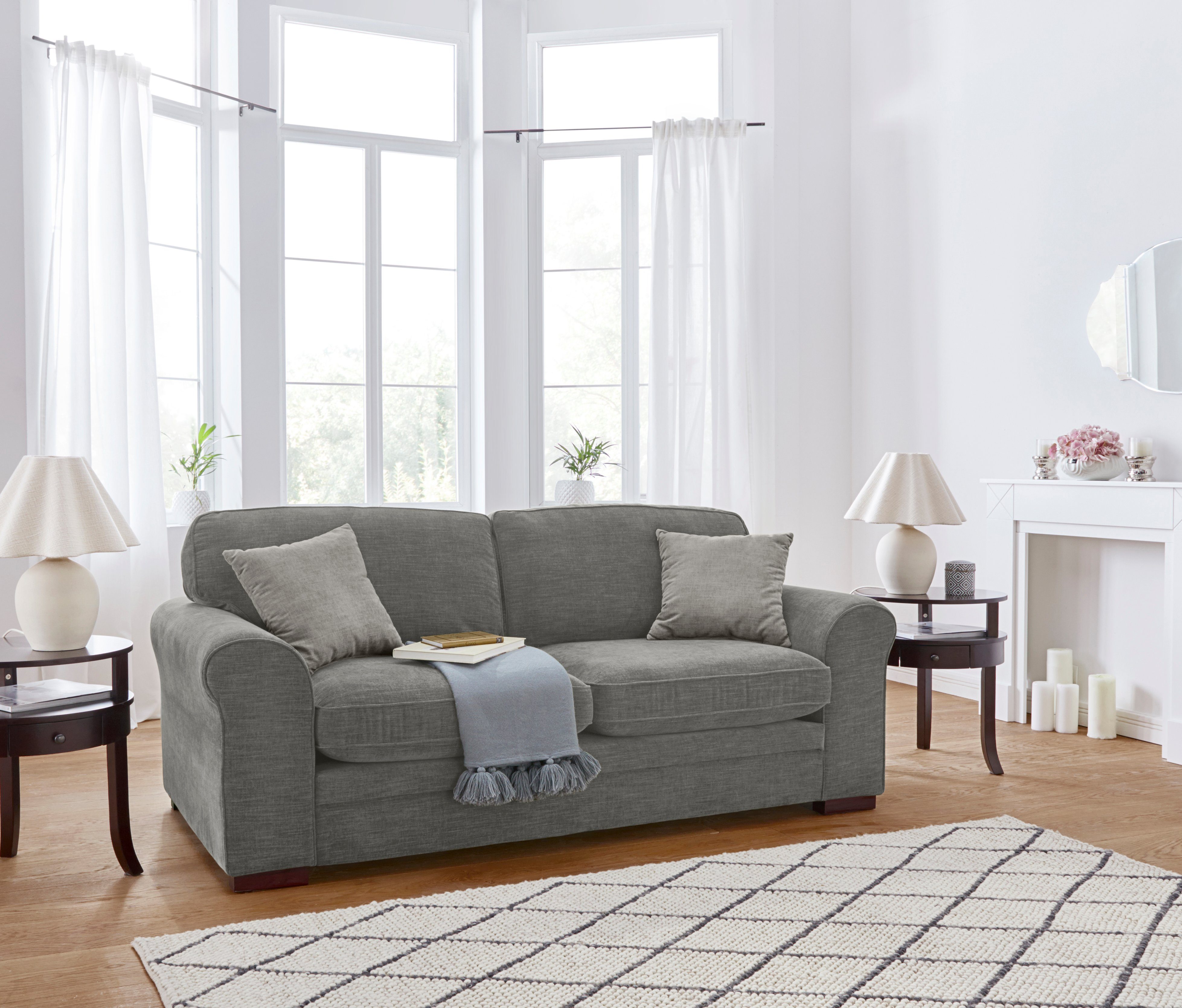 Home affaire 2-zitsbank Broughton zacht zitcomfort, incl. 2 sierkussens, opstaande naad