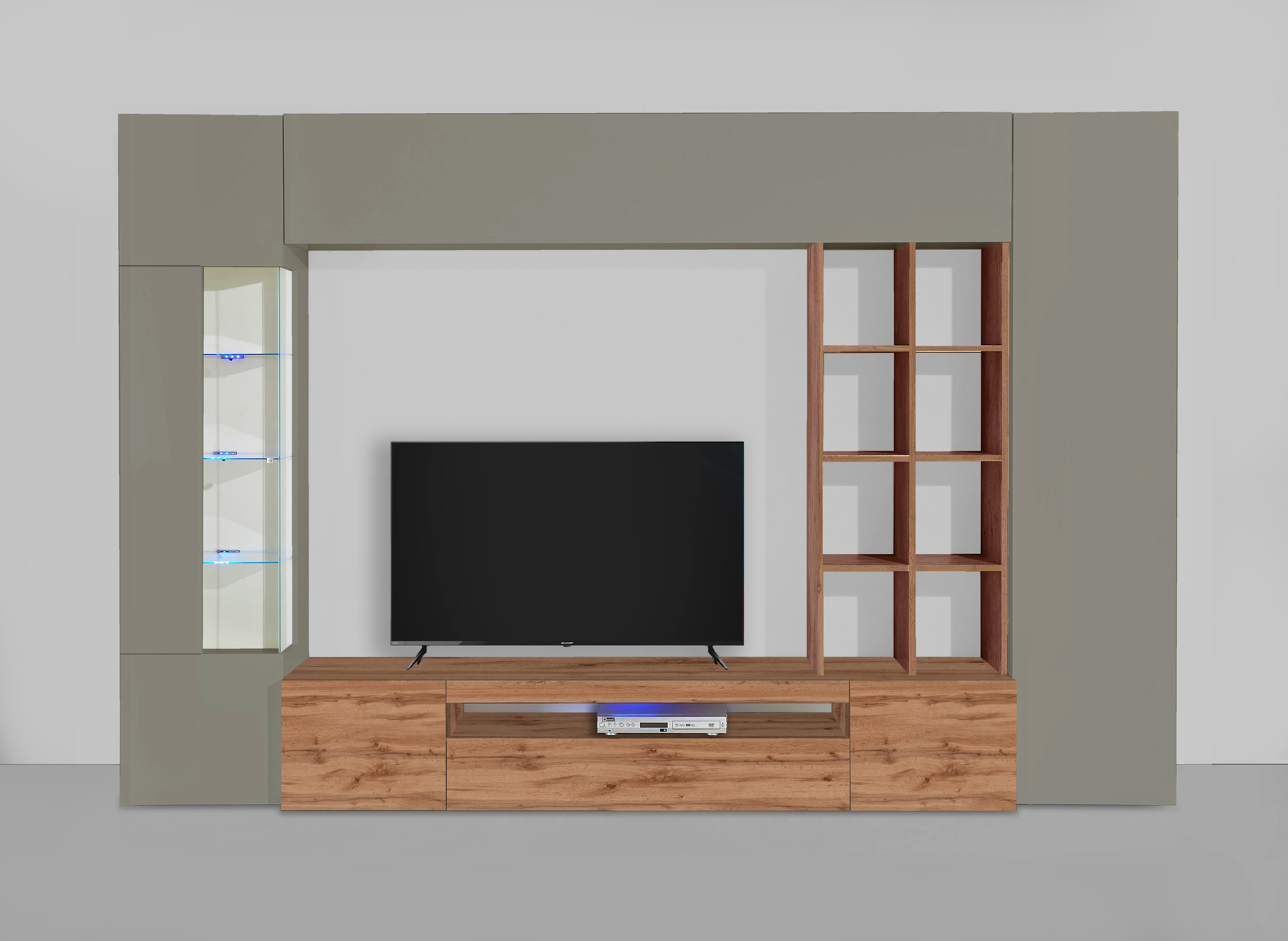 INOSIGN Wandmeubel New Egypt, wandmeubel, mediameubel, woonkamerwand 2 kleppen, 2 kleine deuren, 2 grote deuren, rekopbouw breedte 290 hoogte 191 (set, 5-delig)
