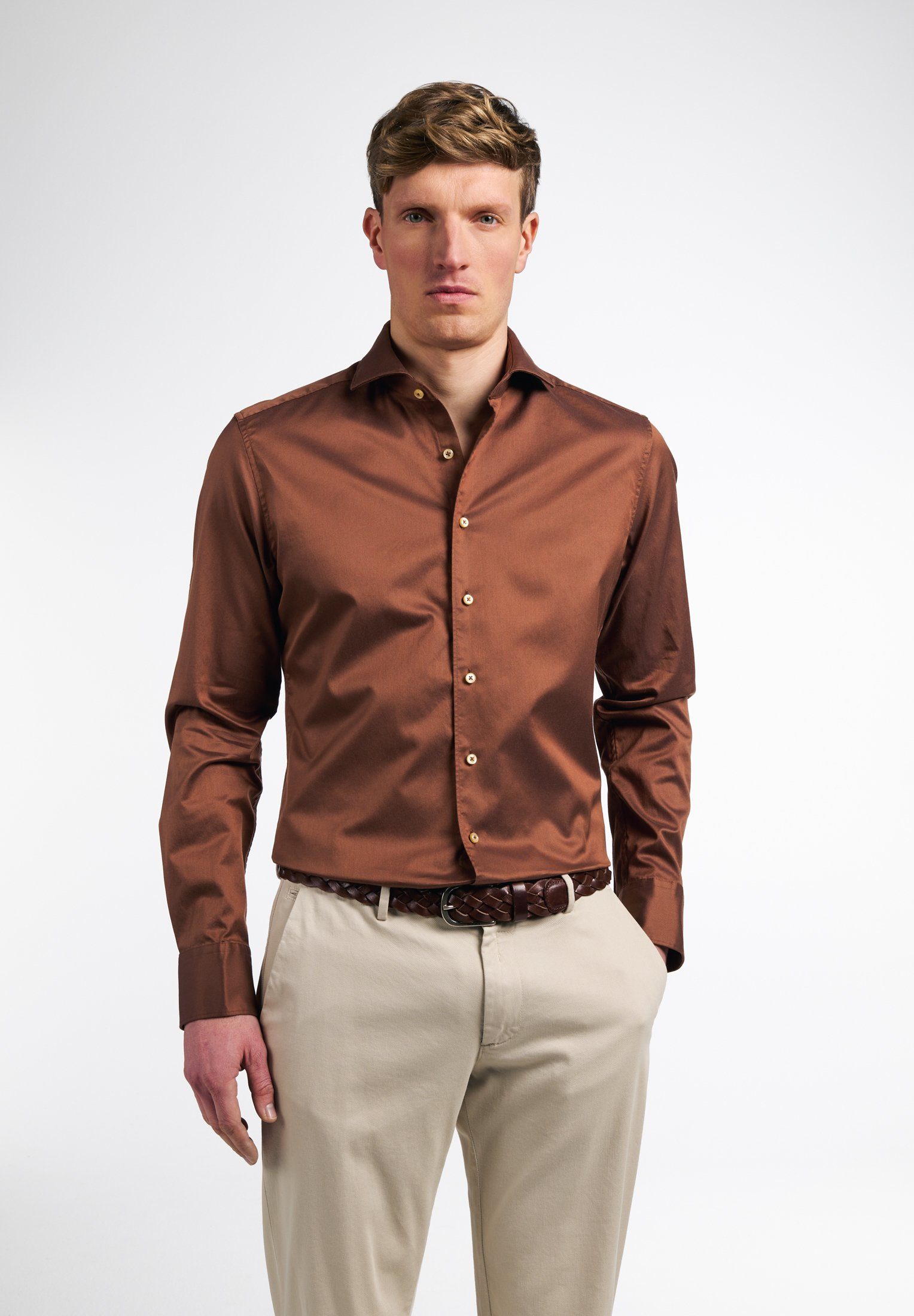 Eterna Overhemd met lange mouwen Slim fit EASY IRON (gemakkelijk te strijken) heren overhemden maat 42 oranje