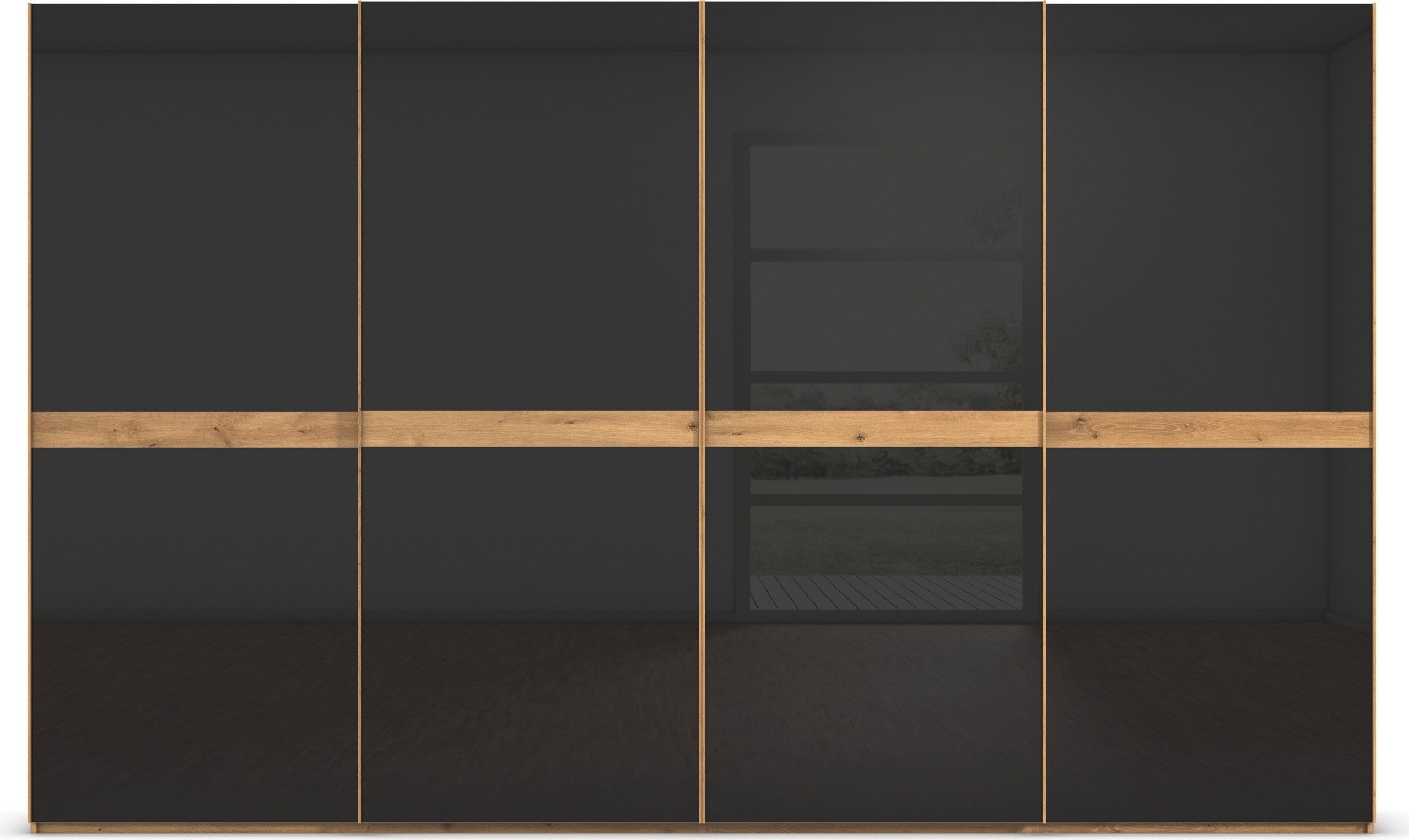 rauch Schuifdeurkast Kledingkast kast garderobe slaapkamerkast SCALE-LINE edel uiterlijk met buikband in corpuskleur met glasfront made in germany