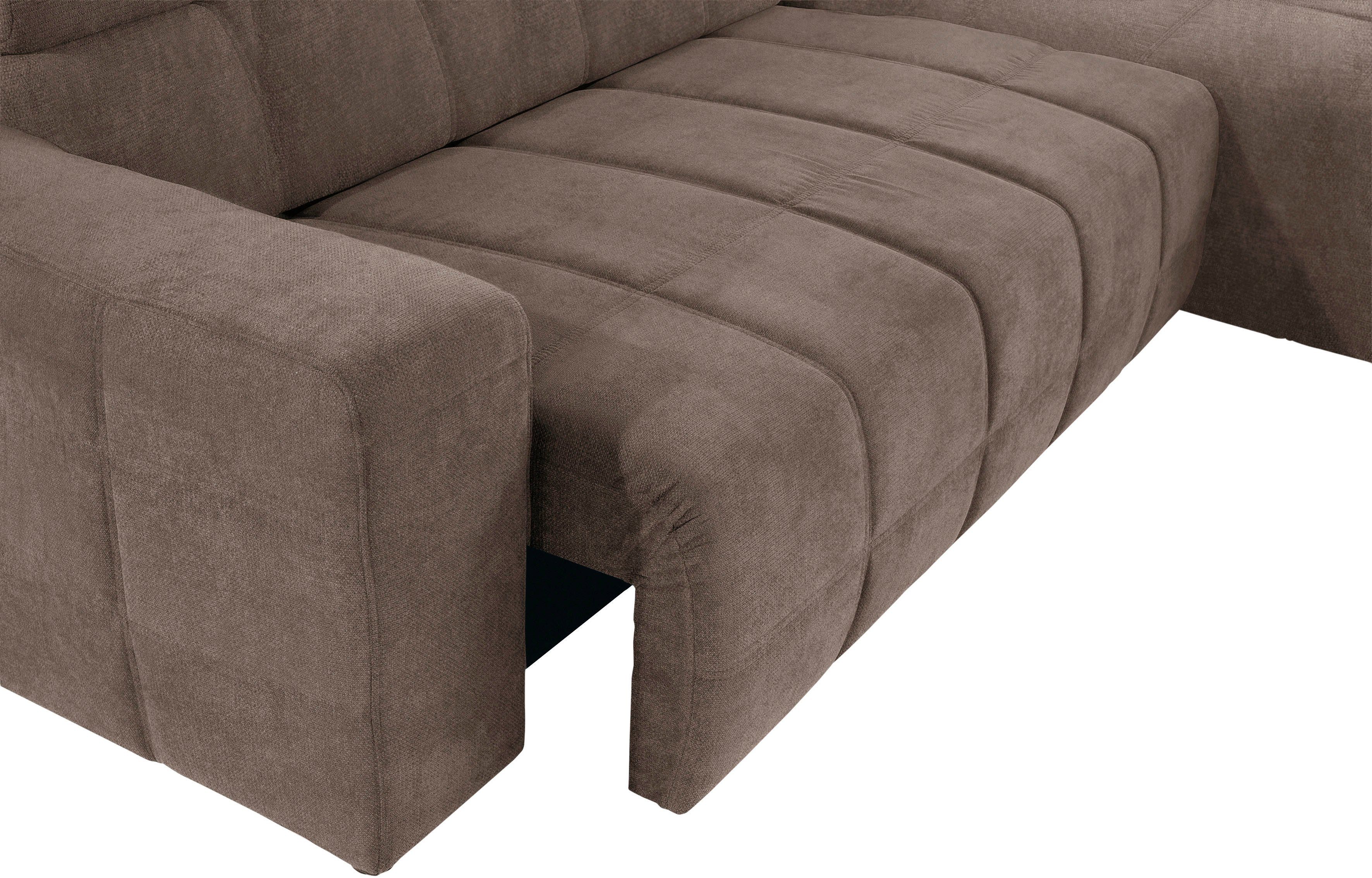 DOMO collection Hoekbank Brandon grote uitvoering B/D/H: 289/177/80 cm, ook in leer en cord met hoofdsteunverstelling, optionele zitdiepteverstelling, l-vormig