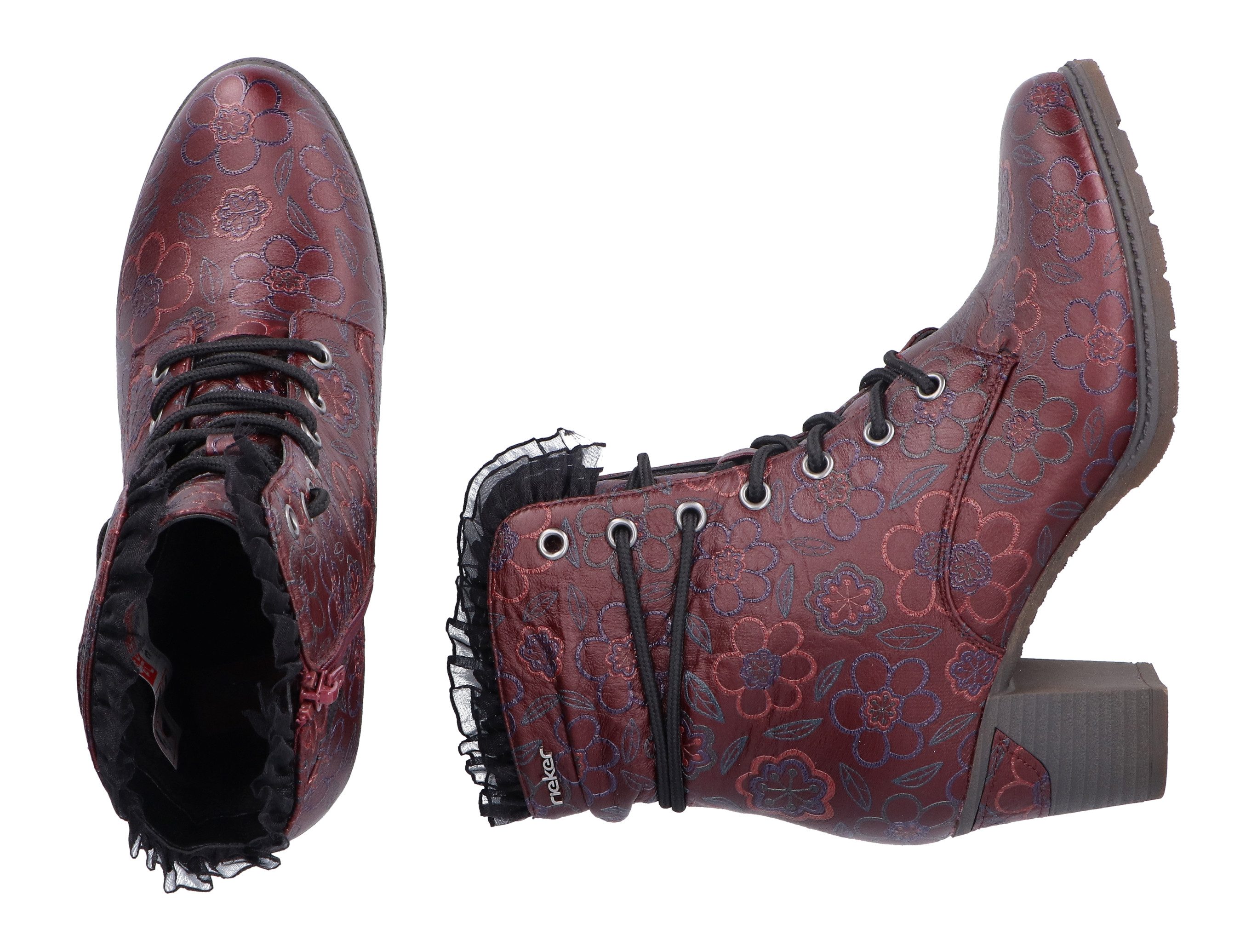 Rieker Winterlaarsjes veterschoenen, ritssluiting laarzen, hakken, bloemenprint