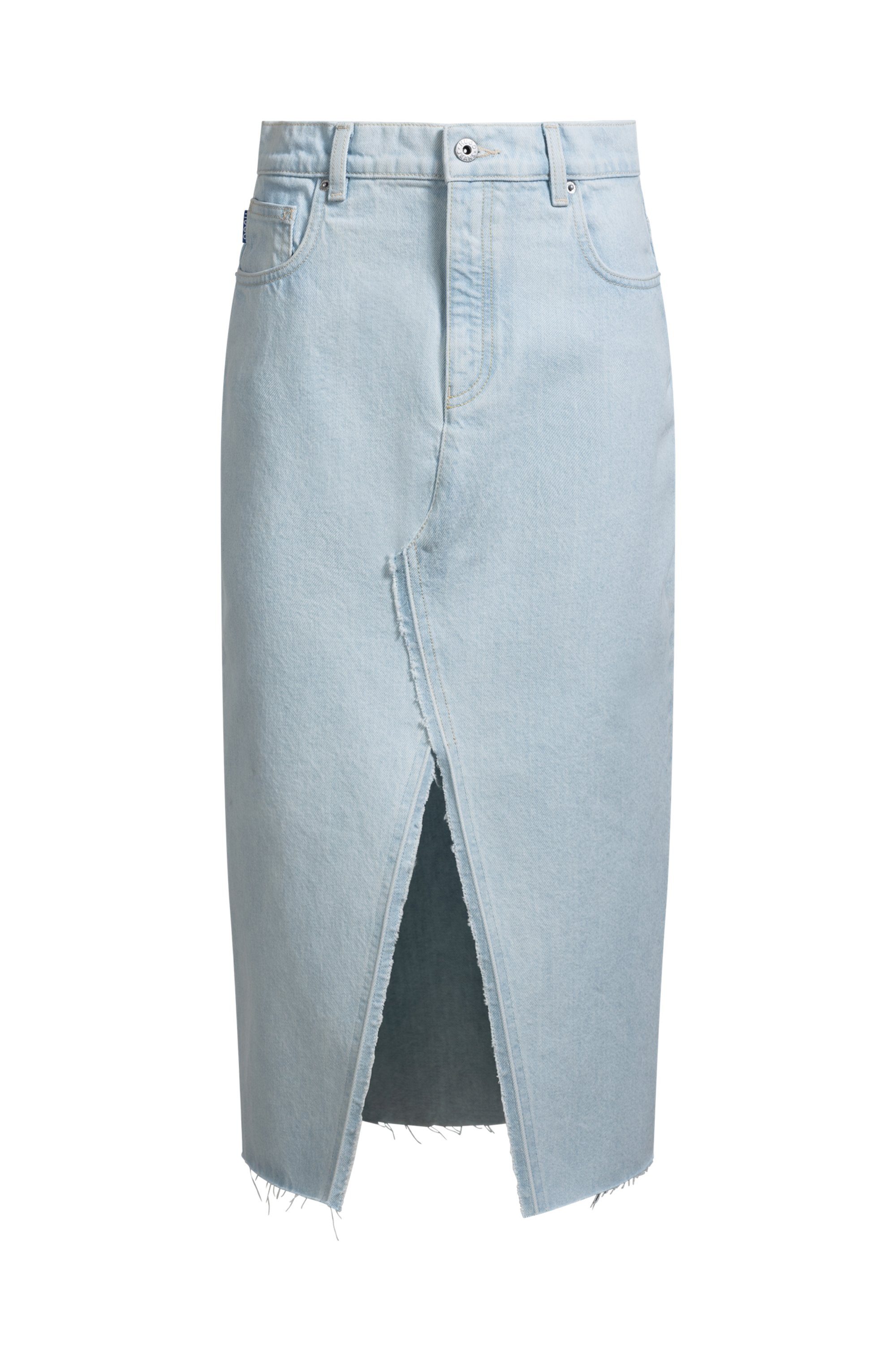 HUGO Blue Jeans rok Galita met franjes aan de zoom midi rok