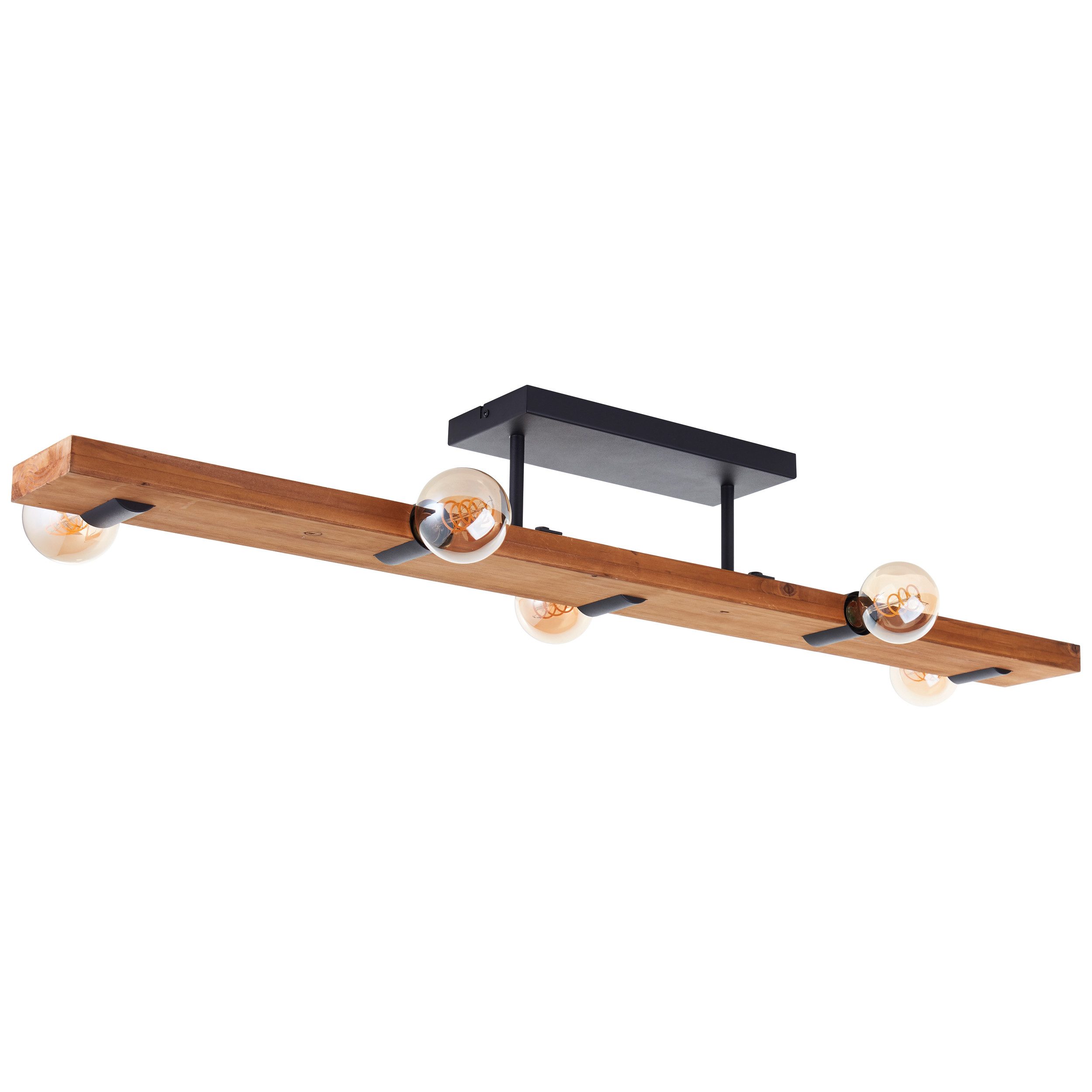 Brilliant Leuchten Plafondlamp Mertes Plafondlamp, E27, 115 x 12,5 cm, hout/metaal, bruin/zwart (1 stuk)