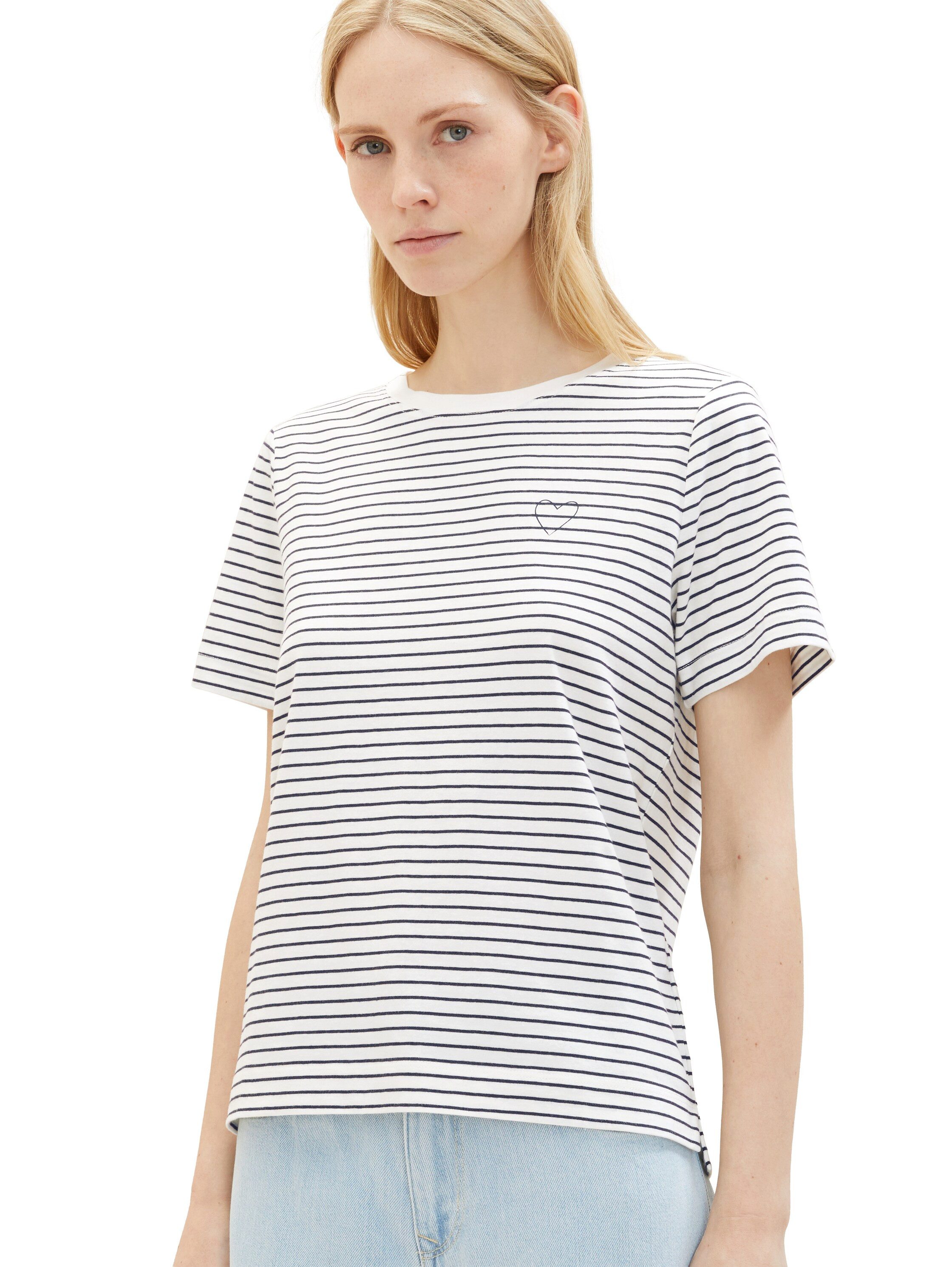 Tom Tailor Shirt met ronde hals met hartmotief als frontprint