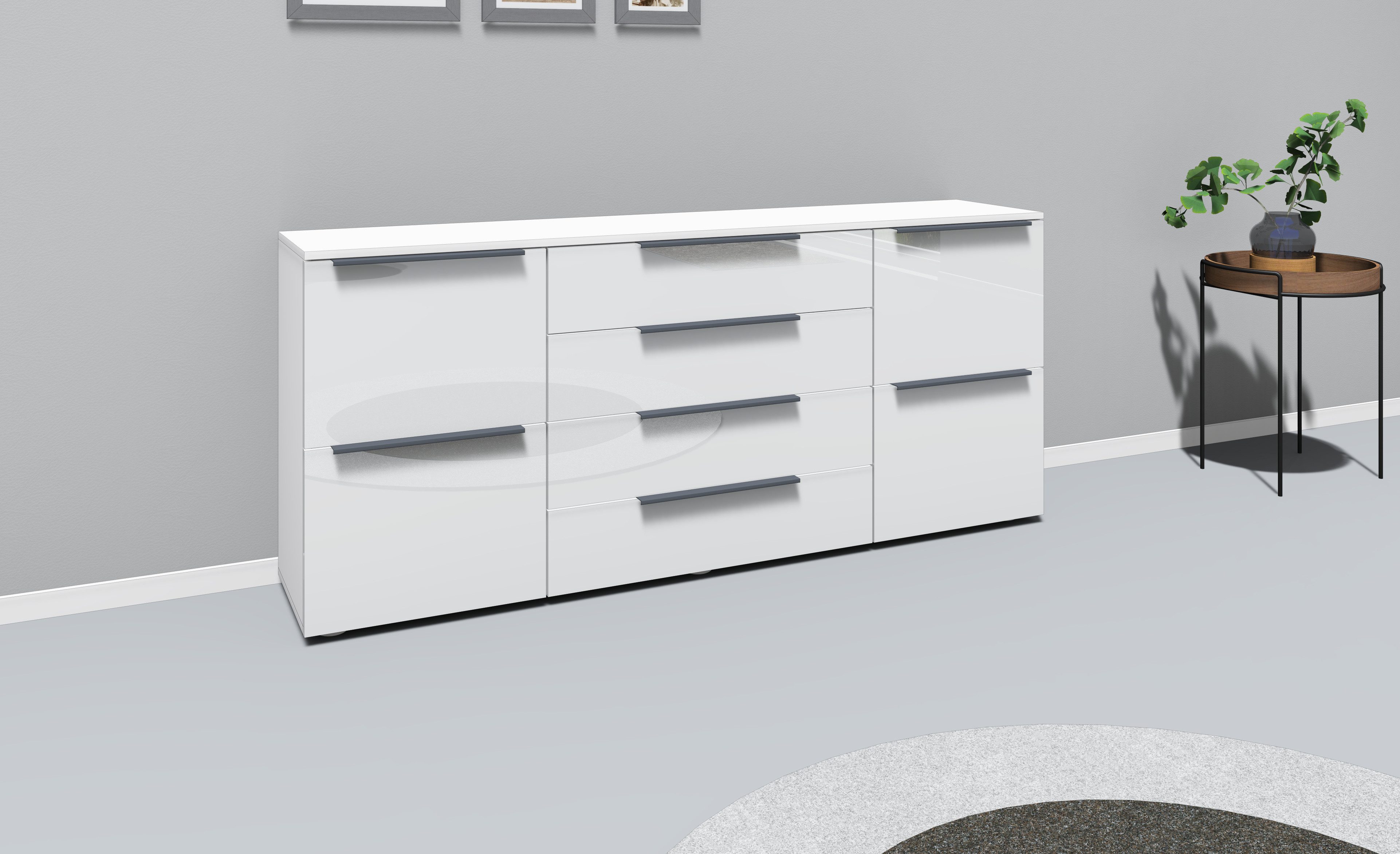 borchardt Möbel Dressoir Tom Breedte 166 cm, verstelbare legplanken, gelakte alu-profielgrepen
