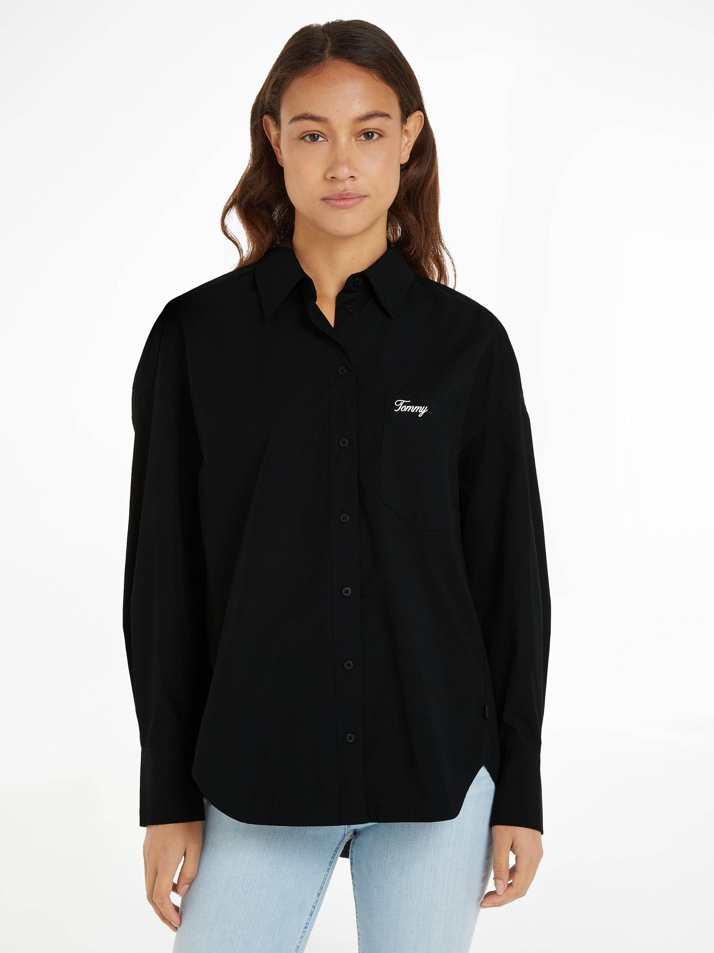 TOMMY JEANS Top TJW SP OVR SCRIPT SHIRT EXT Met Tommy Jeans-logo-opschrift