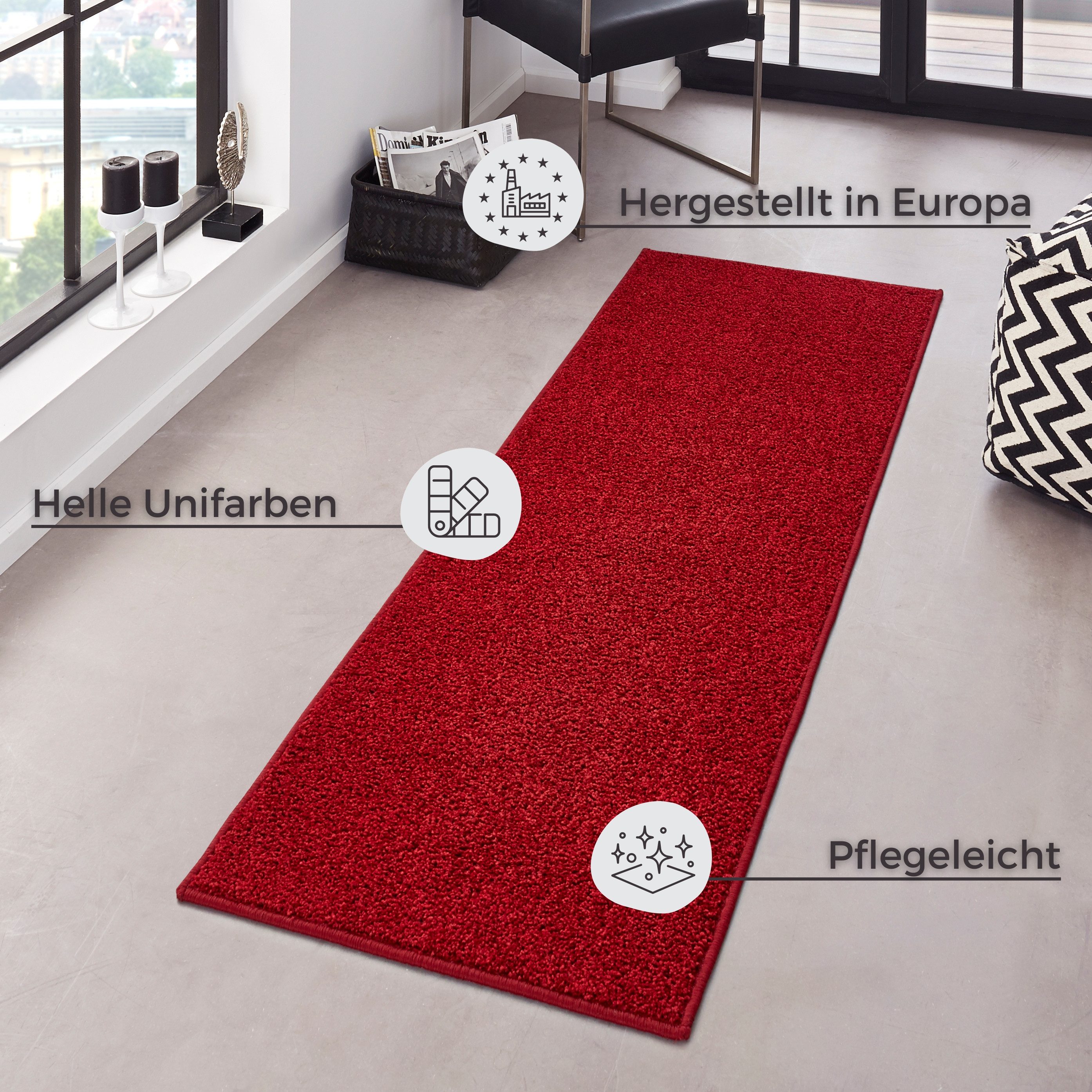 HANSE Home Vloerkleed Pure 100 korte pool Kortpolig, effen, omgezoomd, loper, woonkamer, kinderkamer, gang