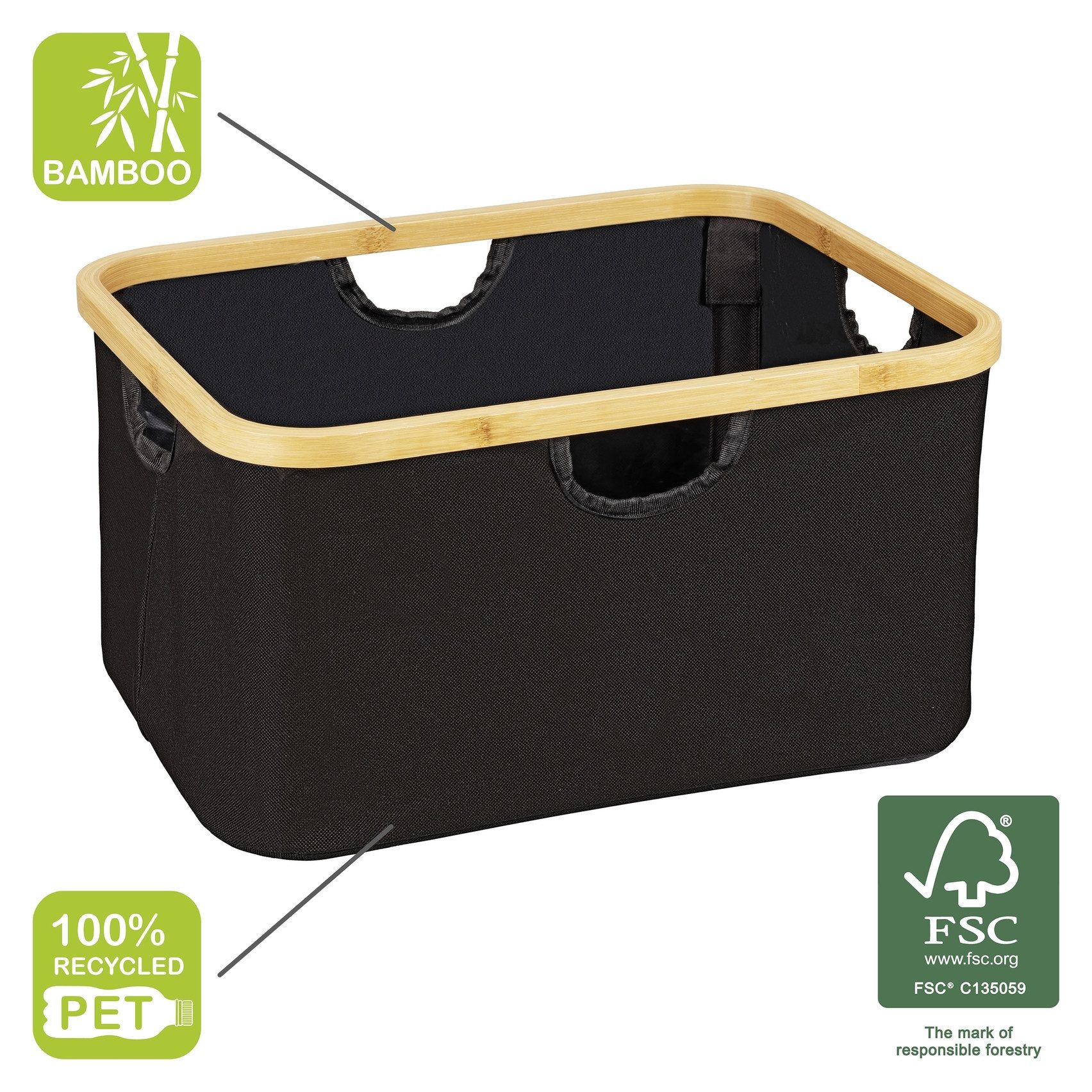 WENKO Wasmand Modell Ecori Opbergmanden, gerecycled polyester met bamboe frame (set, 2 stuks)