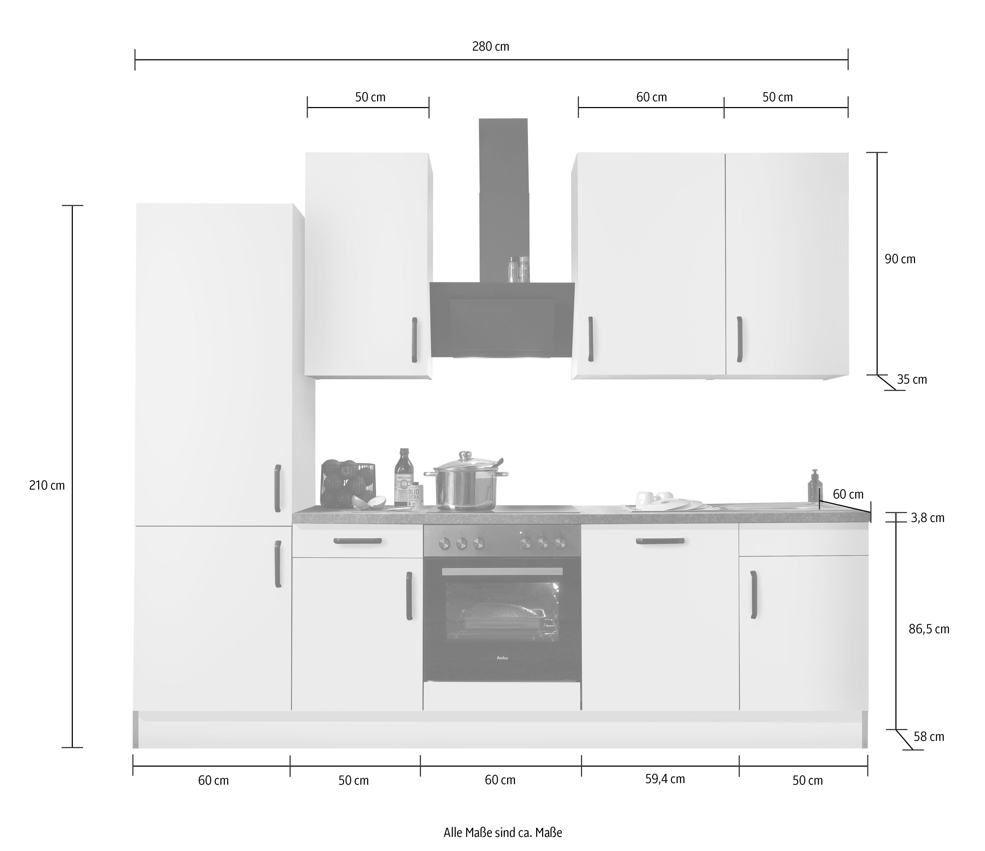 wiho Küchen Keukenblok "Simi", met verstelbare voeten, breedte 280 cm, keuze met elektrische apparaten, soft-close functie in lades & uittrekken