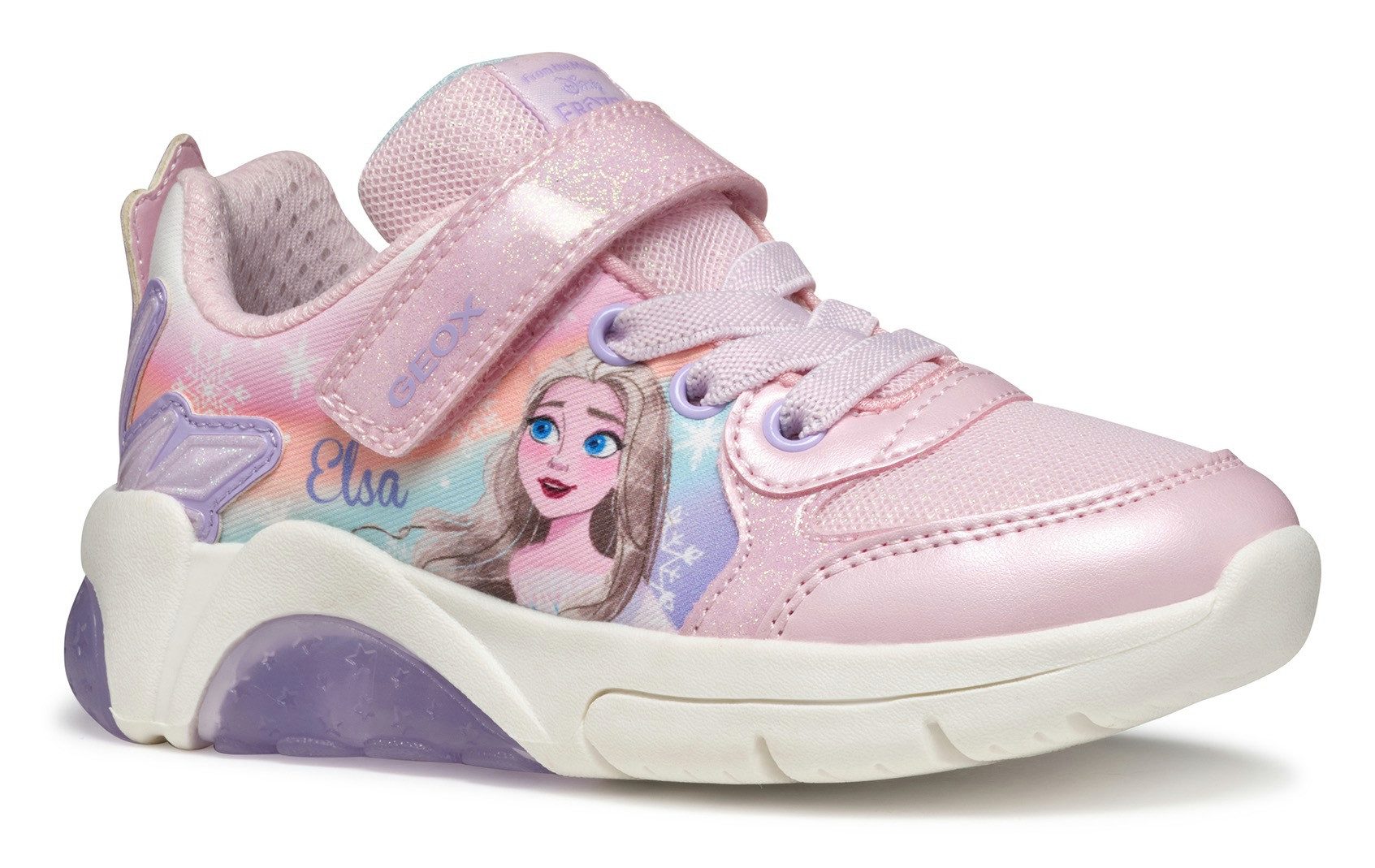 Geox Sneakers J FADINLIGHT GIRL knipper schoen , disney schoen, klittenbandschoen, frozen sneaker met knipperfunctie