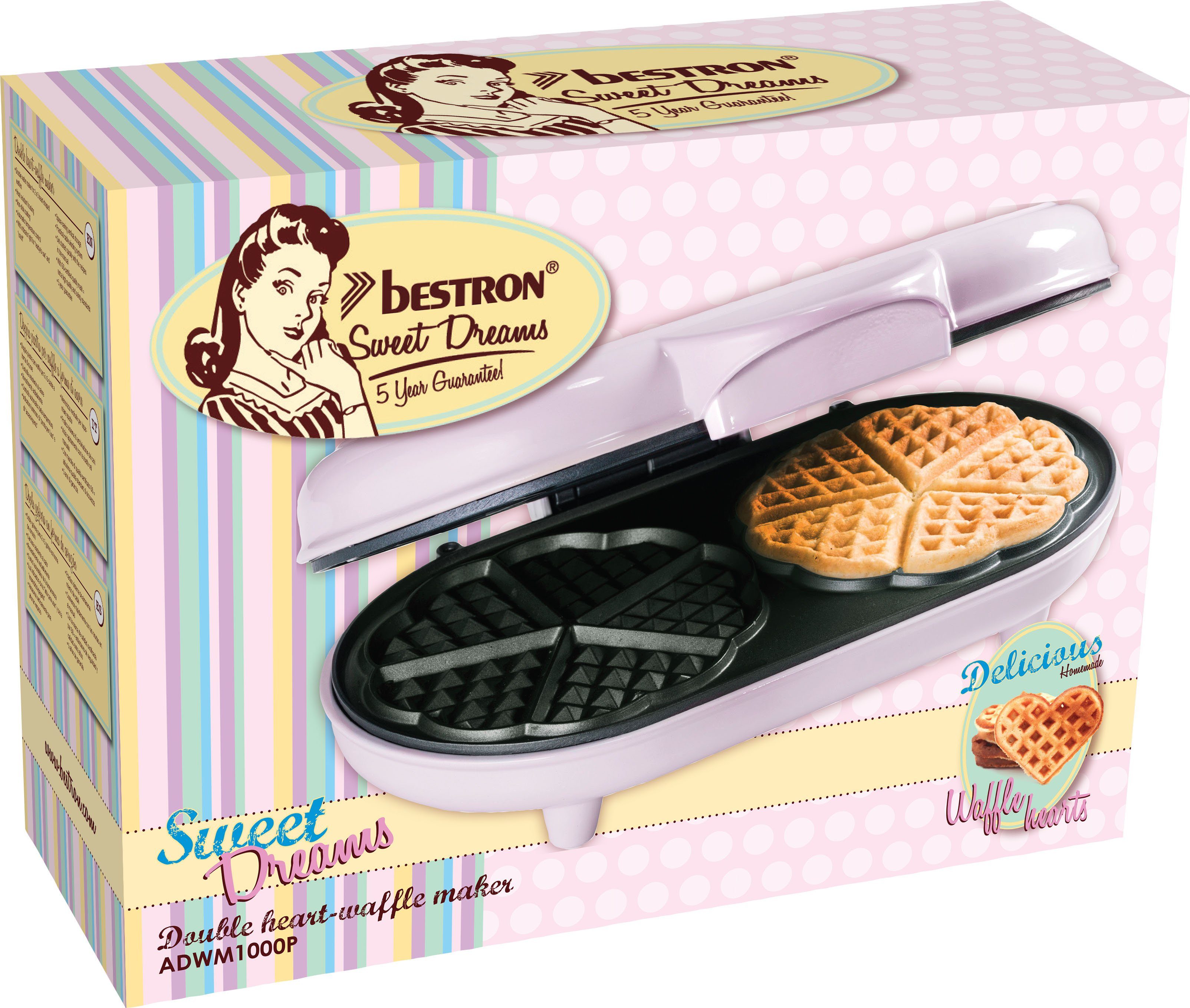 bestron Wafelijzer ADWM1000P dubbel-wafelmaker voor klassieke hartvormige wafels, antiaanbaklaag