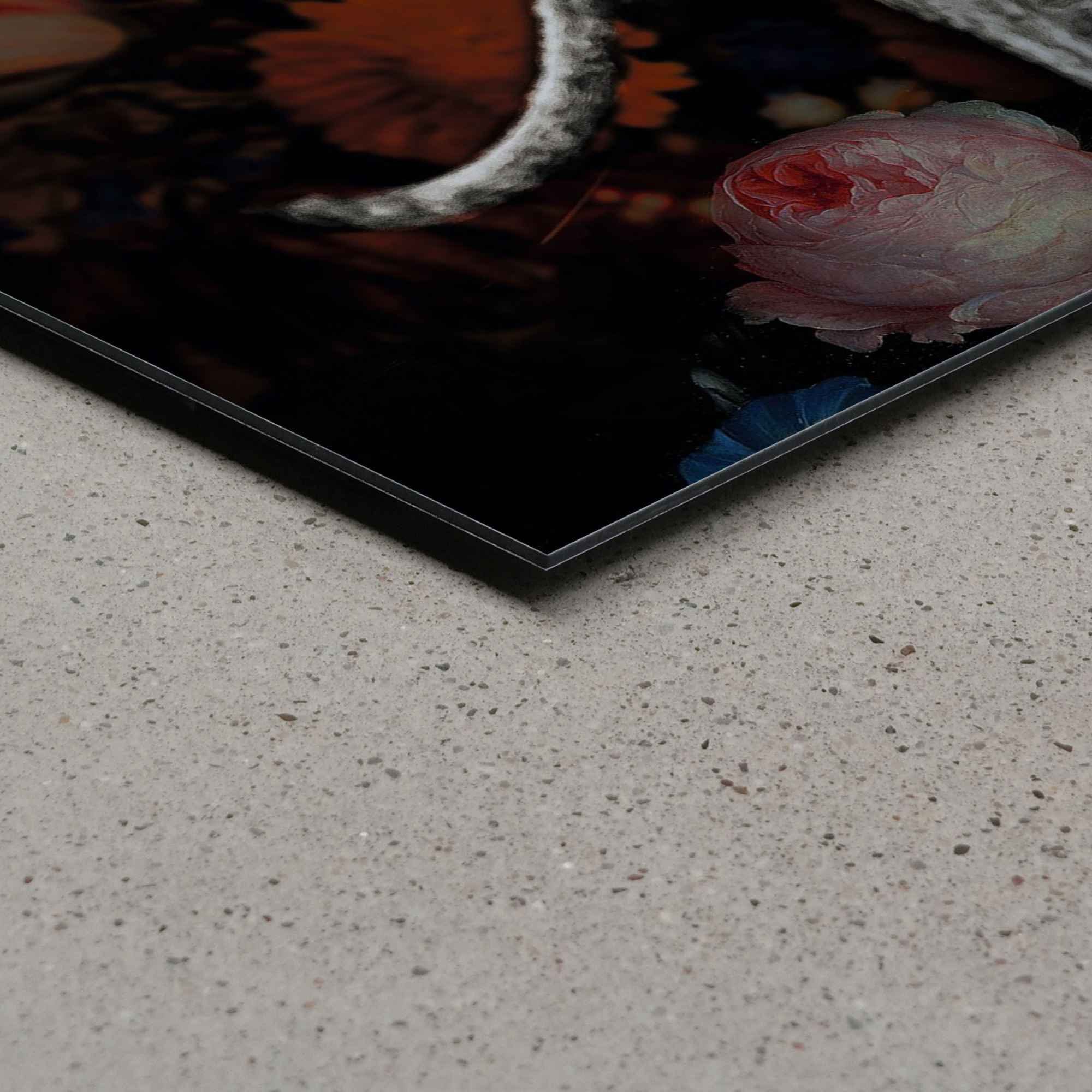 Reinders! Artprint Aluminium artprint leeuw in bloemen de Heem - krachtig - in vrolijke kleuren