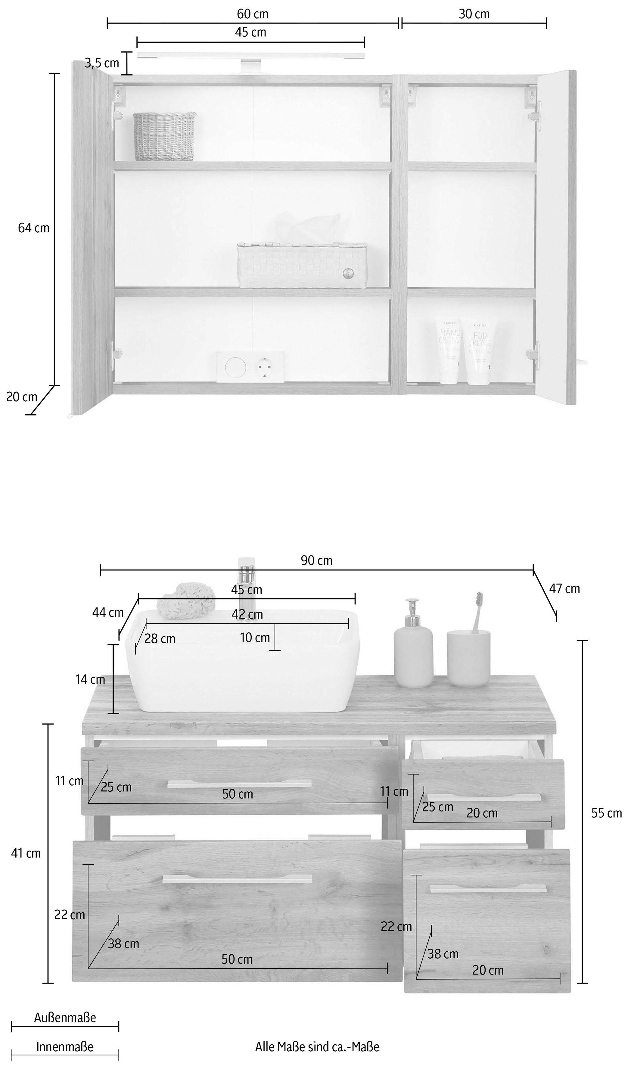 welltime Badkamerserie Davos Breedte 50 cm, met extra rek (3-delig)