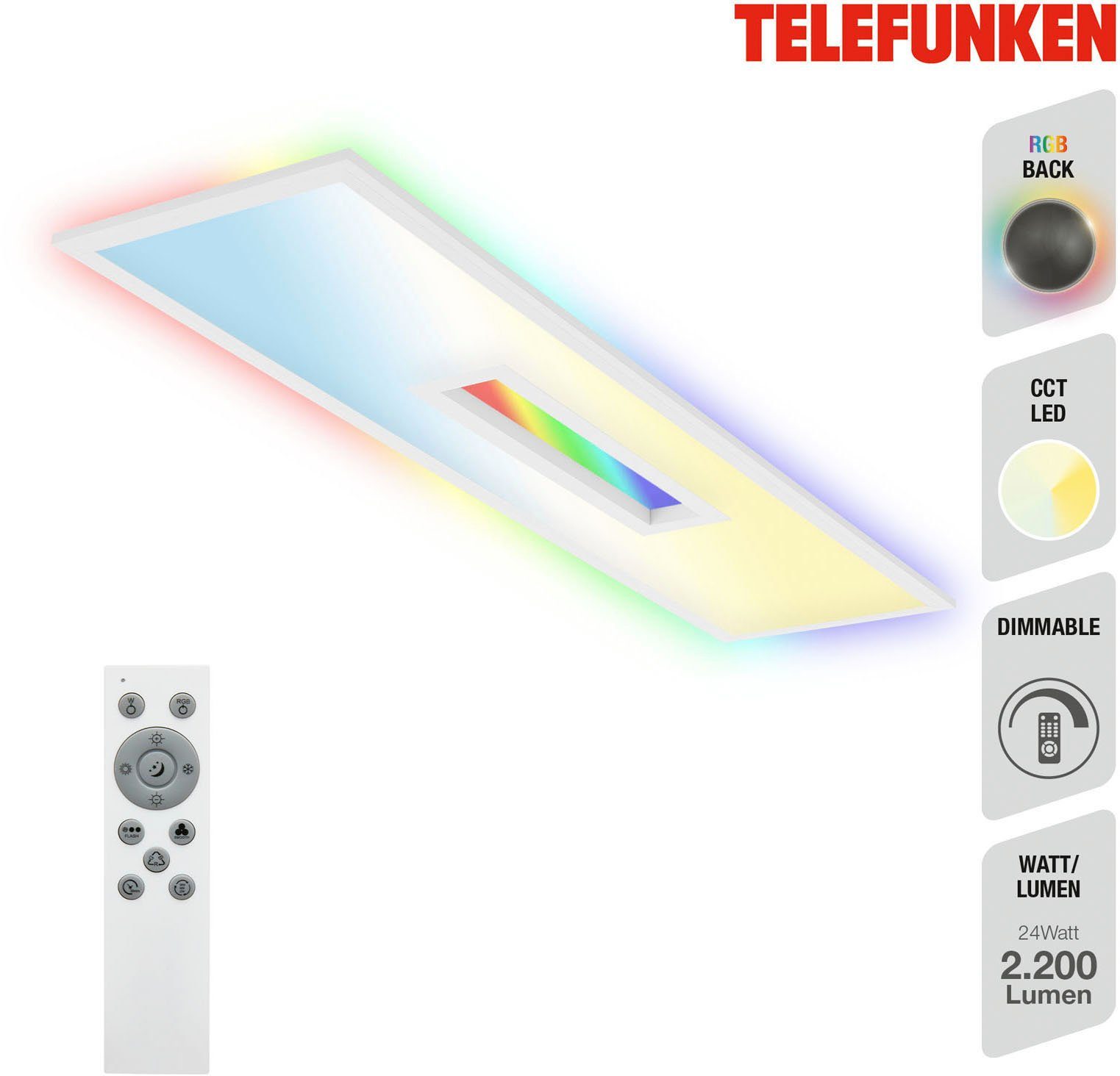 Telefunken Scherm CCT LED Panel CENTERBACK RGB, backlight, CCT, incl. afstandsbediening, dimbaar,...