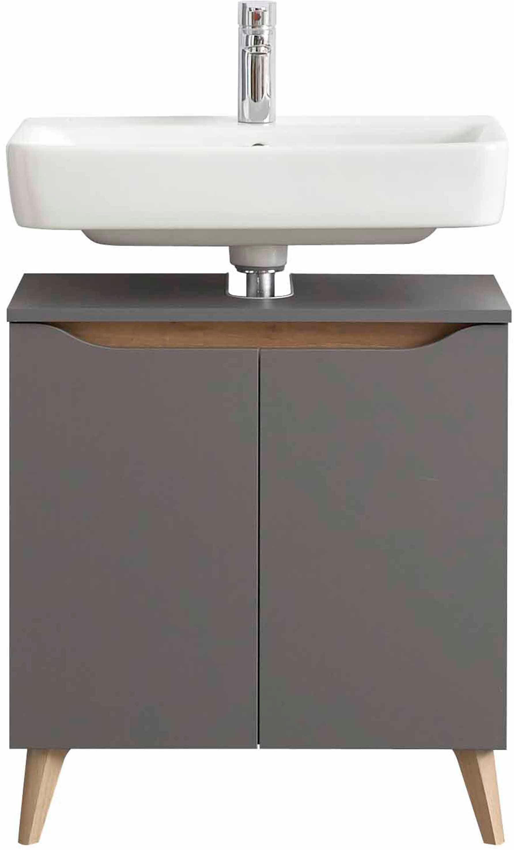 Saphir Badkamerserie Quickset 2-delig, wastafelonderkast met led-spiegel Wastafel 60 cm breed, inclusief deurdemper, 2 deuren, badset (2-delig)